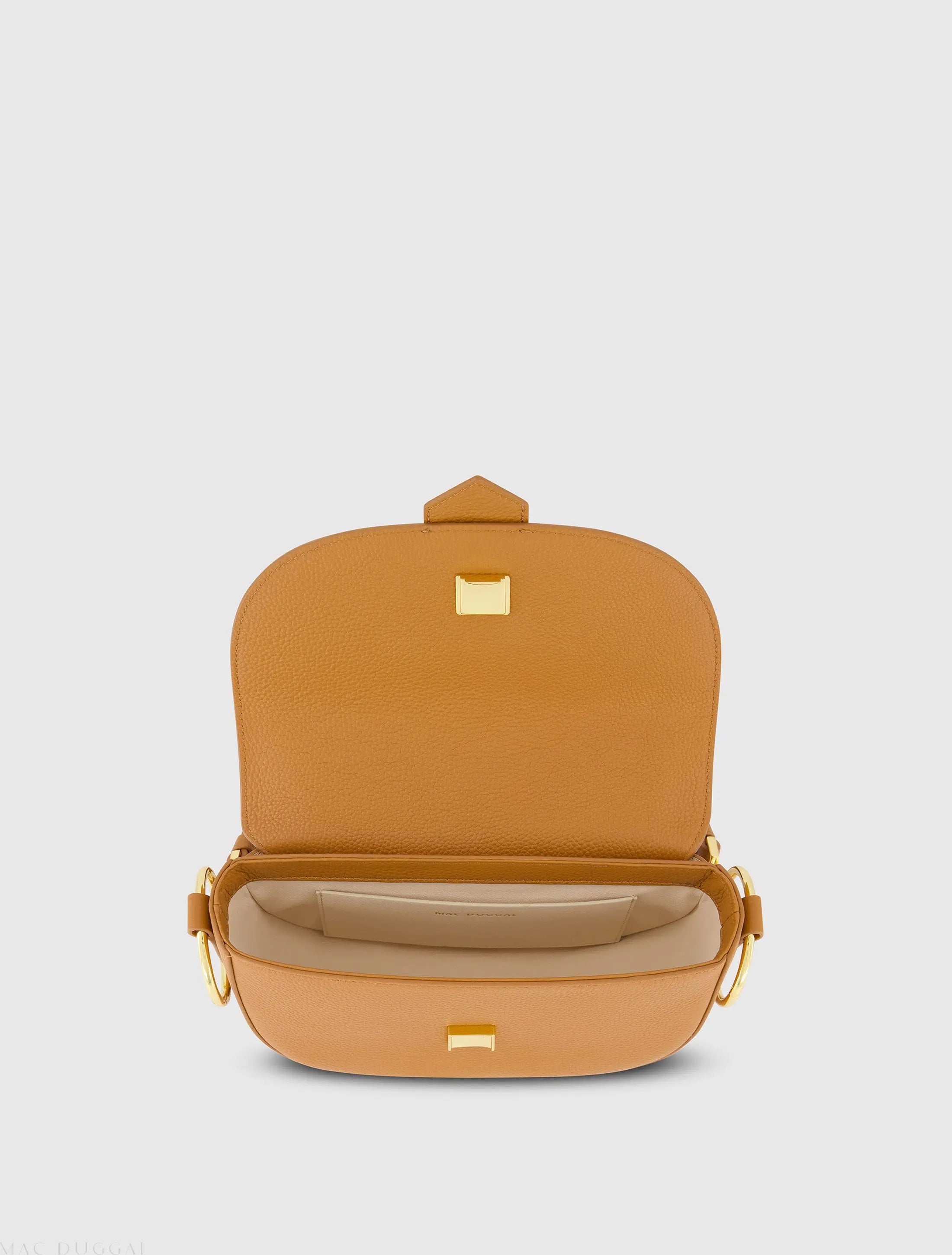 Brown Grain Leather Saddle Bag With Gold Hardware-Myartka