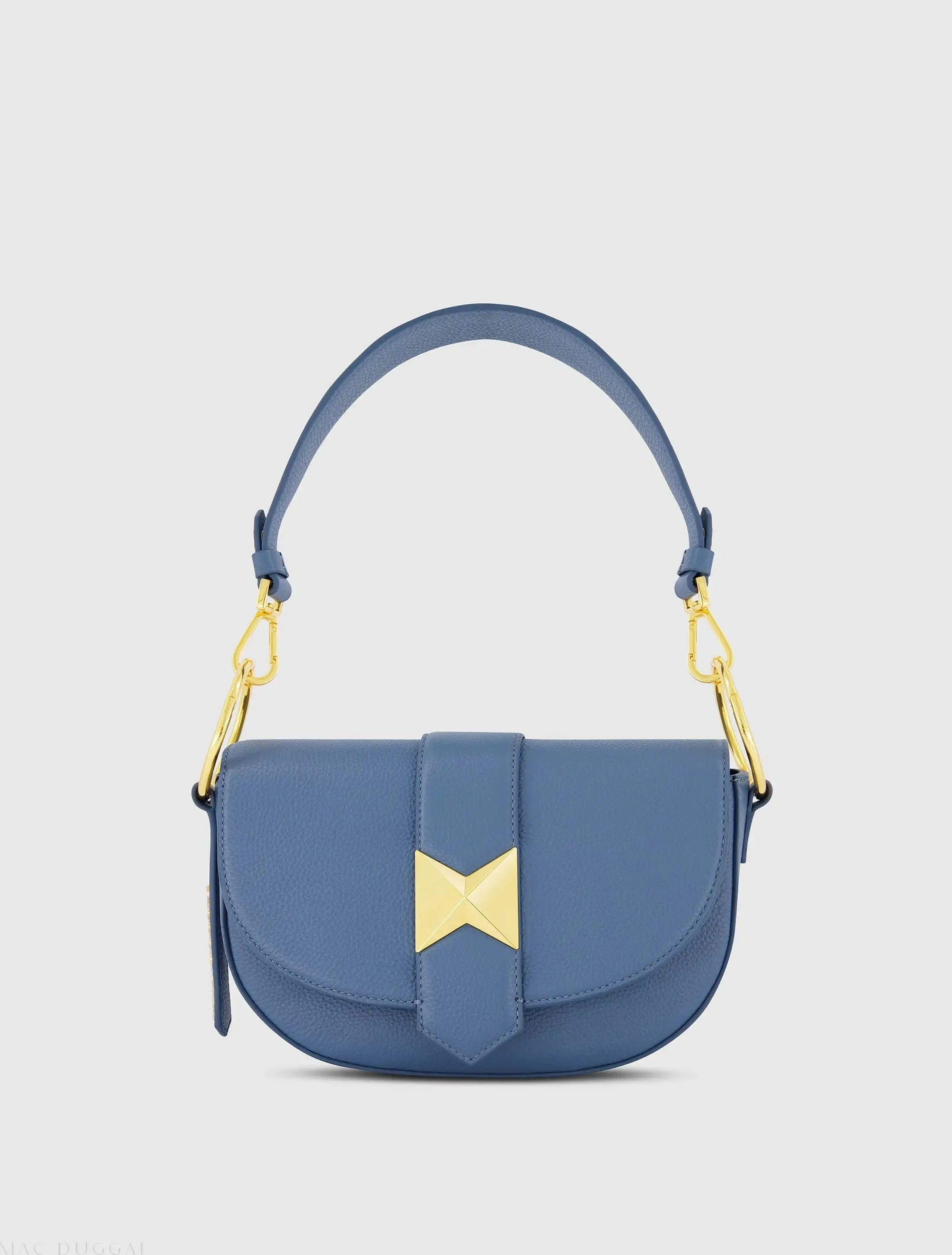 Blue Grain Leather Saddle Bag With Gold Hardware - FINAL SALE-Myartka