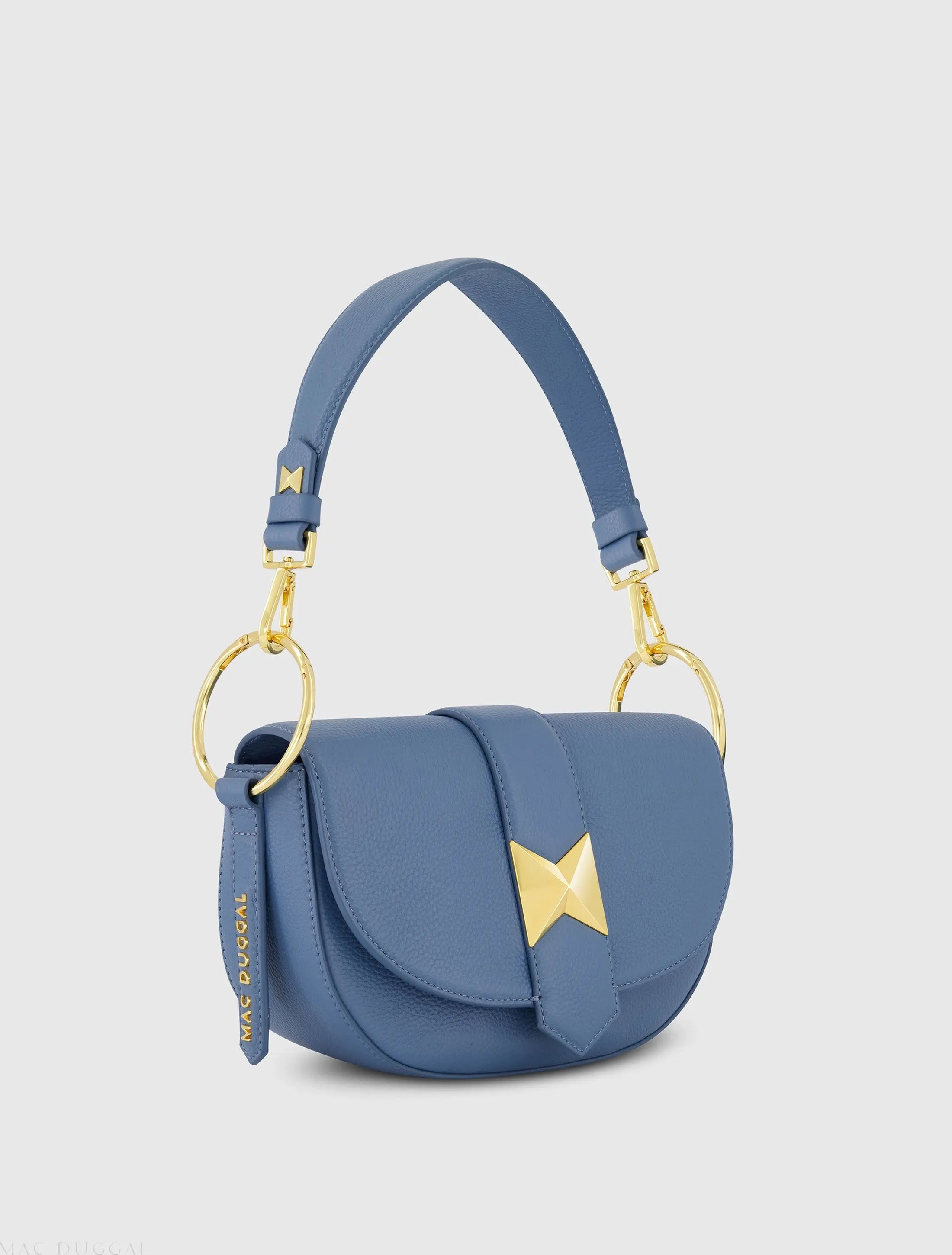 Blue Grain Leather Saddle Bag With Gold Hardware - FINAL SALE-Myartka
