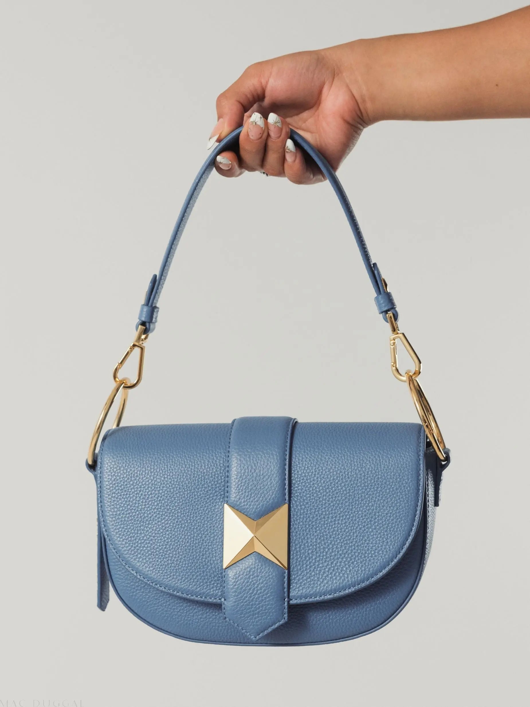 Blue Grain Leather Saddle Bag With Gold Hardware - FINAL SALE-Myartka