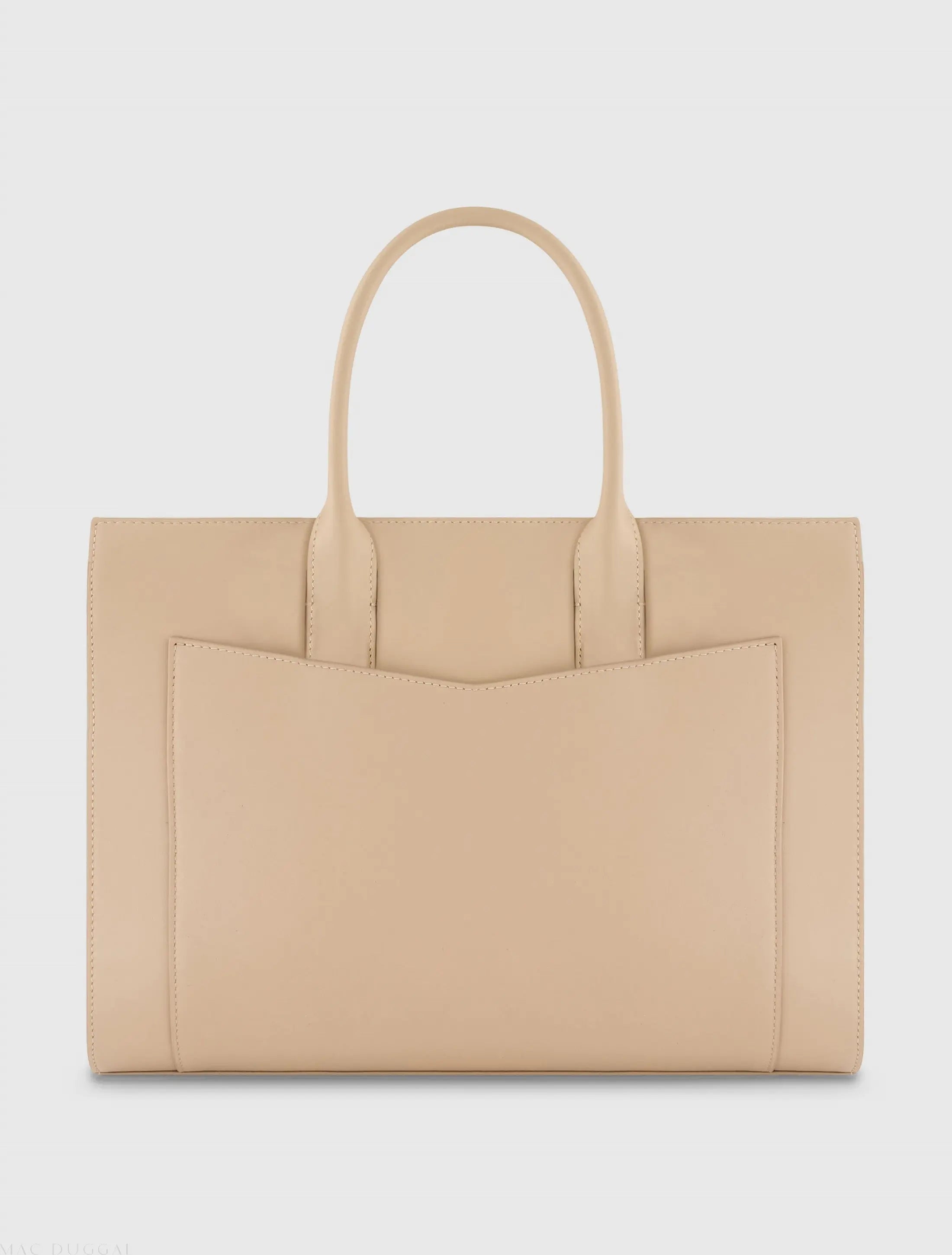 Beige Large Leather Briefcase Bag With Gold Hardware-Myartka