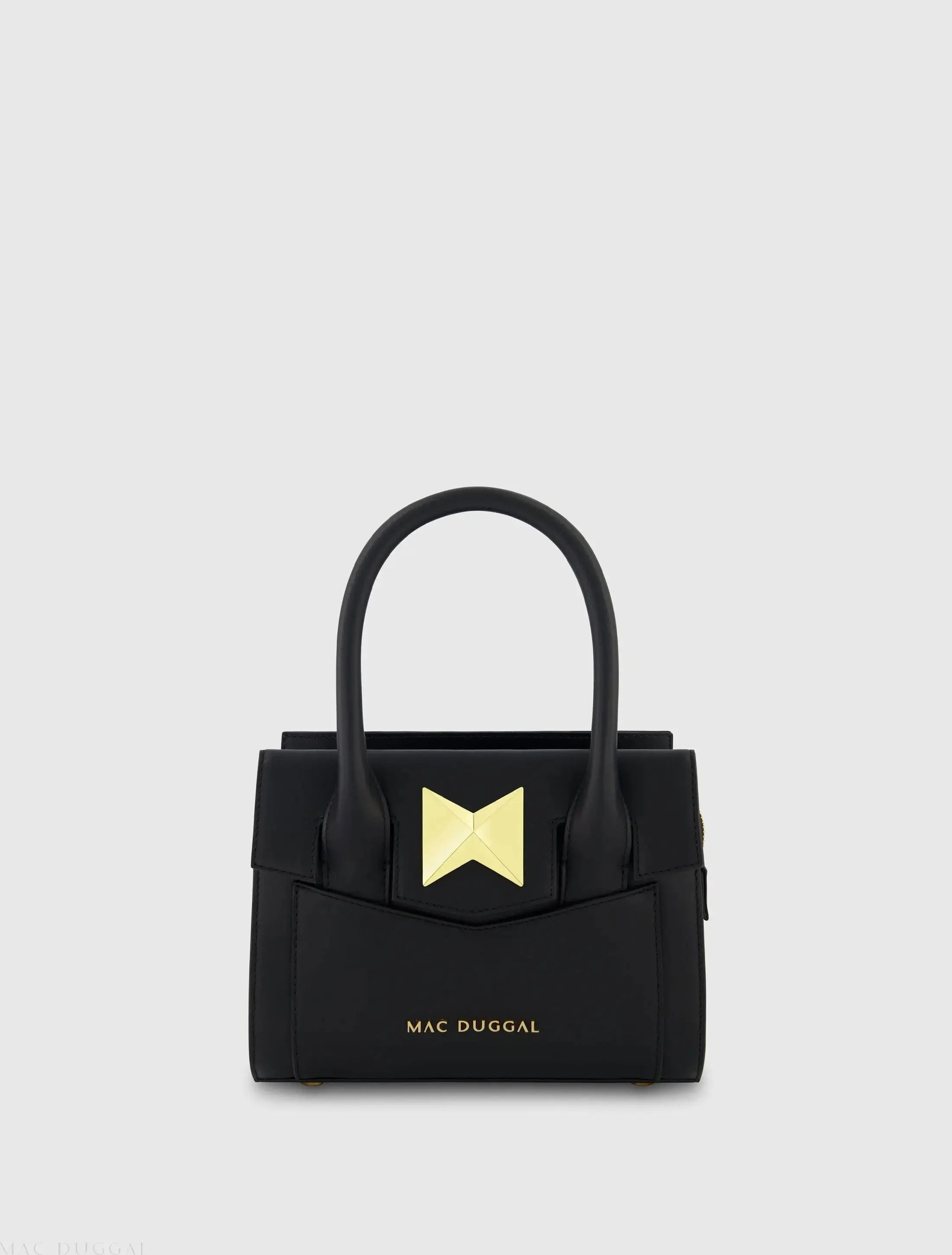 Black Small Leather Tote Bag With Gold Hardware-Myartka