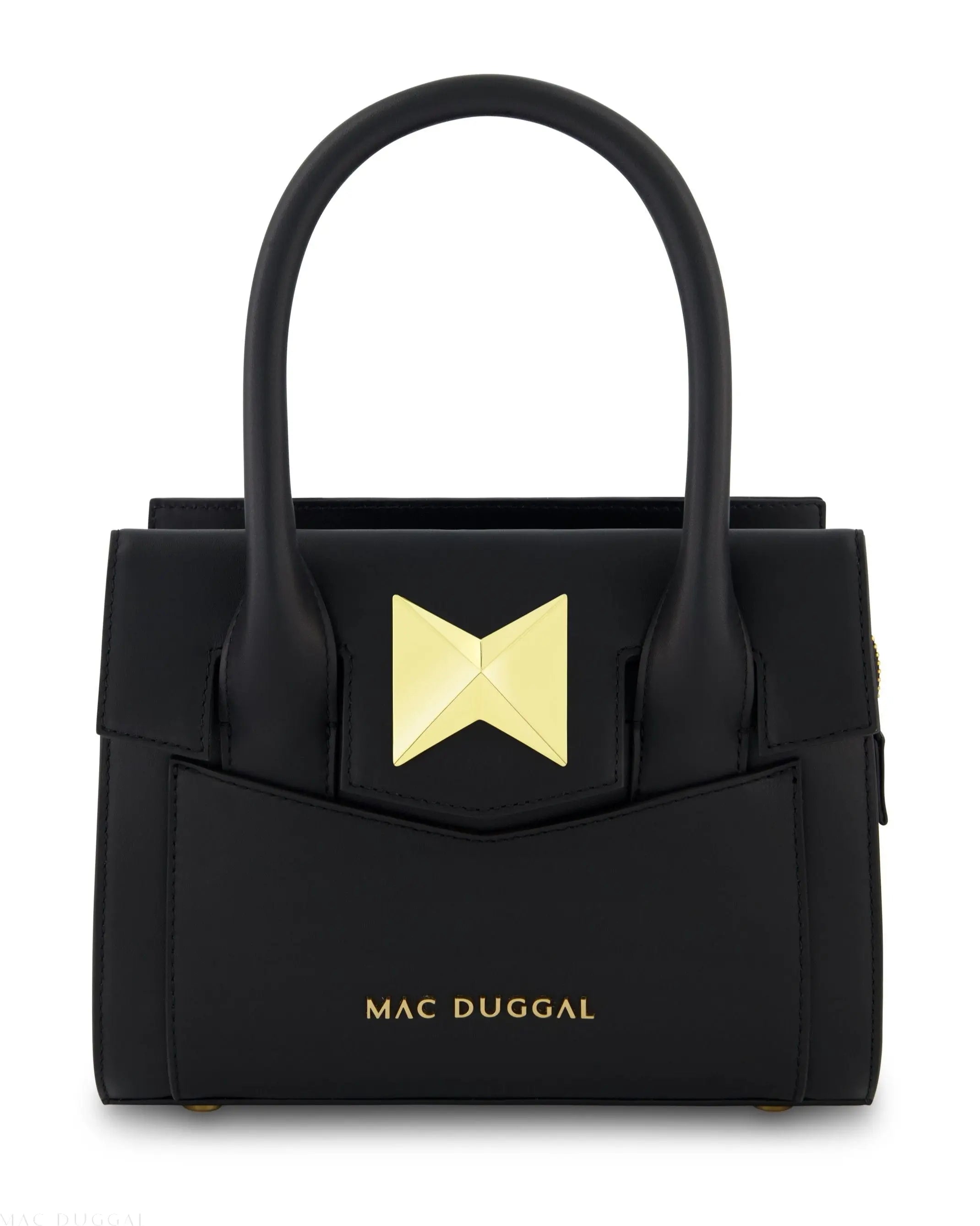 Black Small Leather Tote Bag With Gold Hardware-Myartka