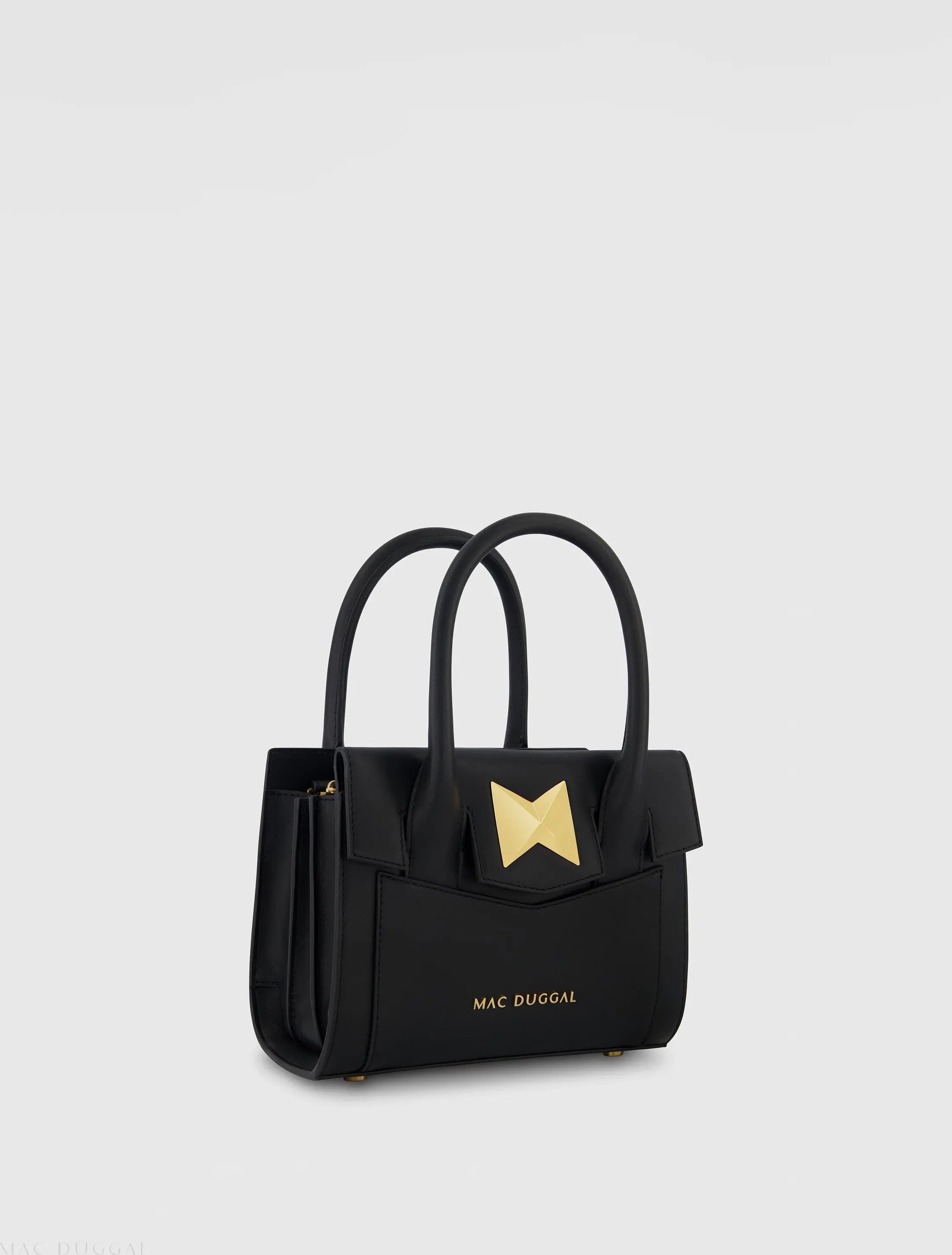 Black Small Leather Tote Bag With Gold Hardware-Myartka
