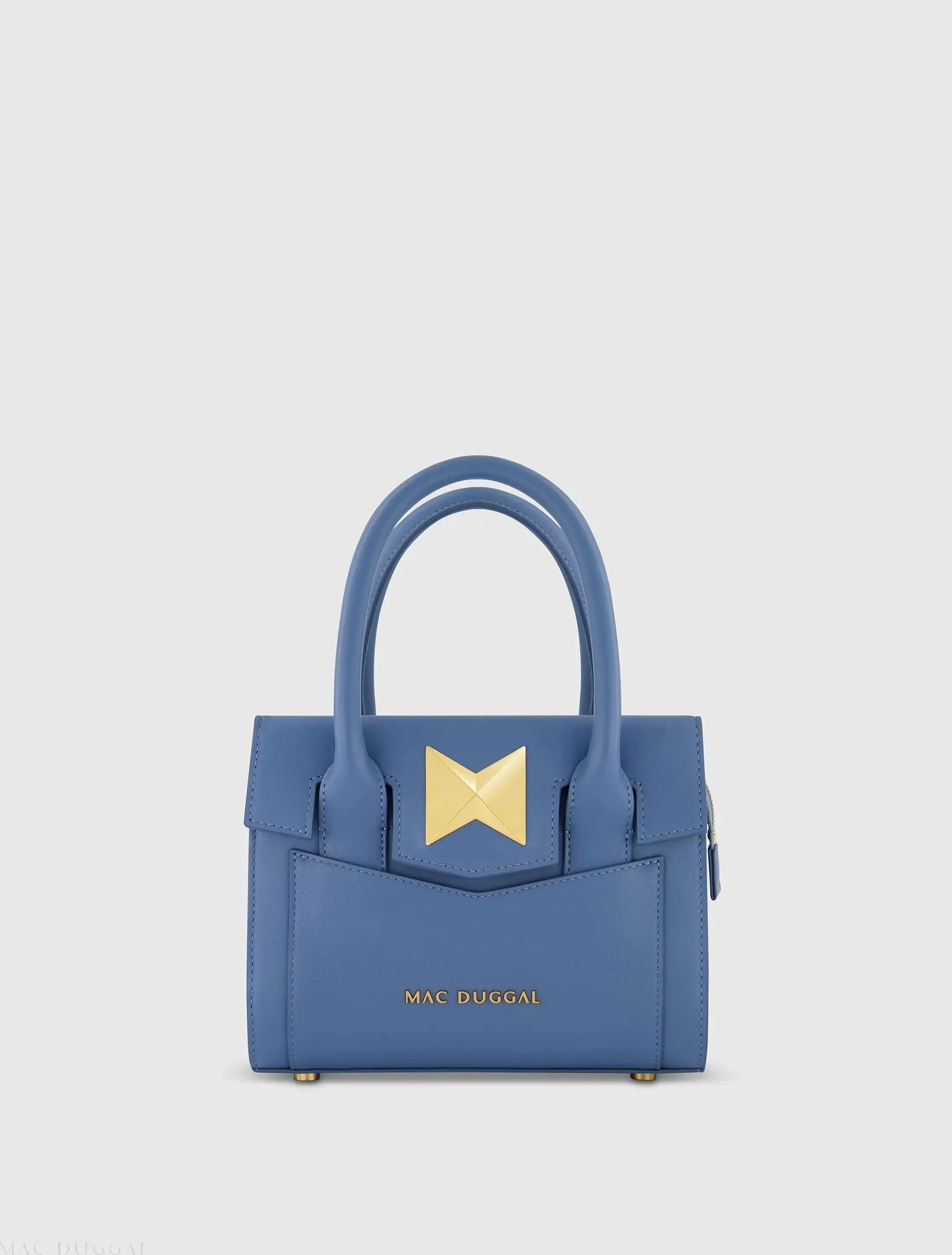Blue Small Leather Tote Bag With Gold Hardware-Myartka