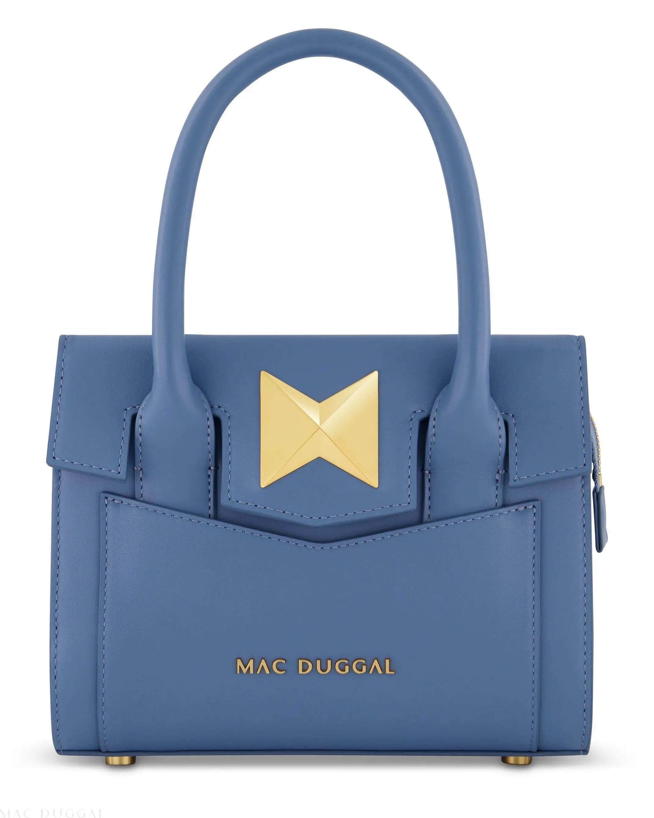 Blue Small Leather Tote Bag With Gold Hardware-Myartka