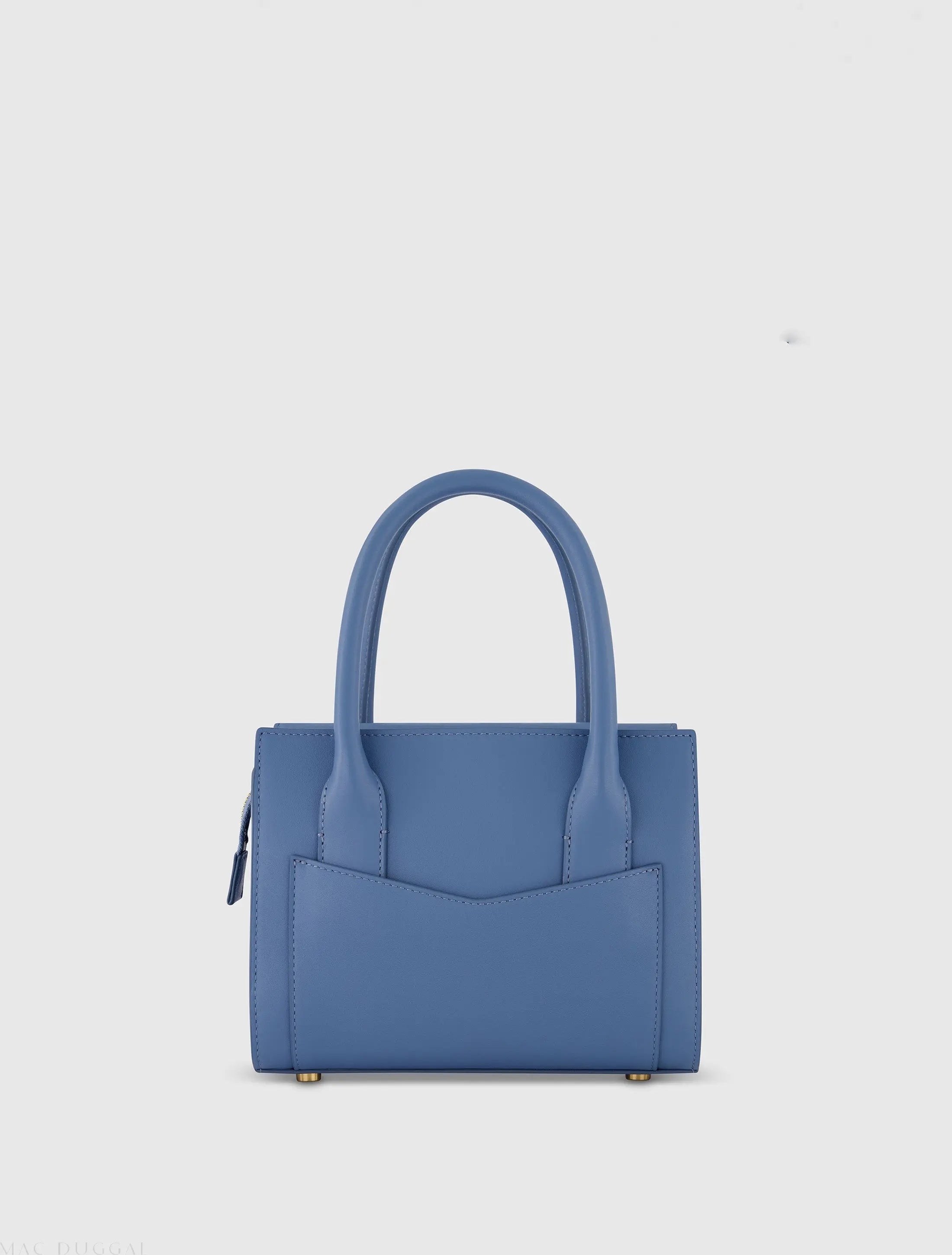 Blue Small Leather Tote Bag With Gold Hardware-Myartka