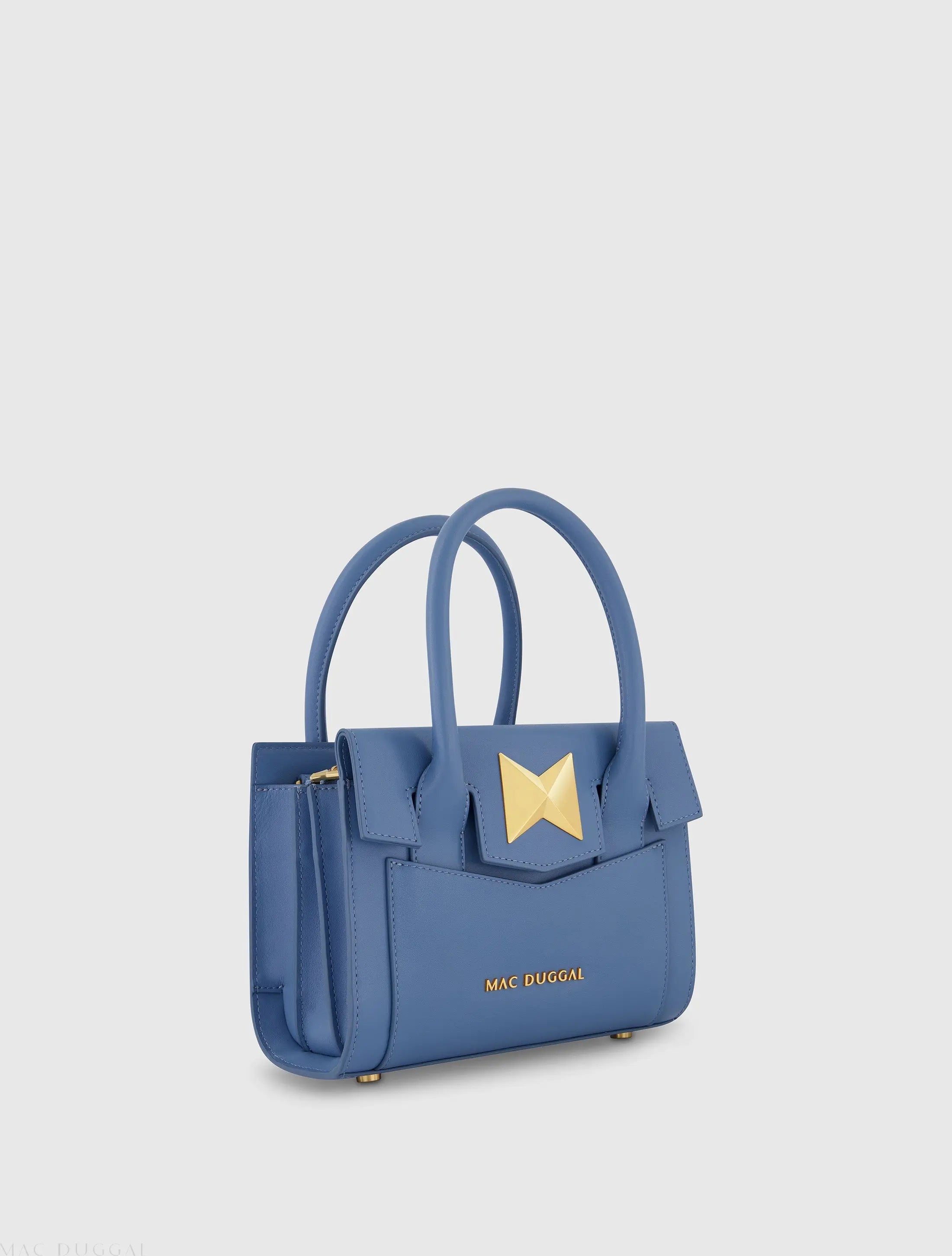 Blue Small Leather Tote Bag With Gold Hardware-Myartka