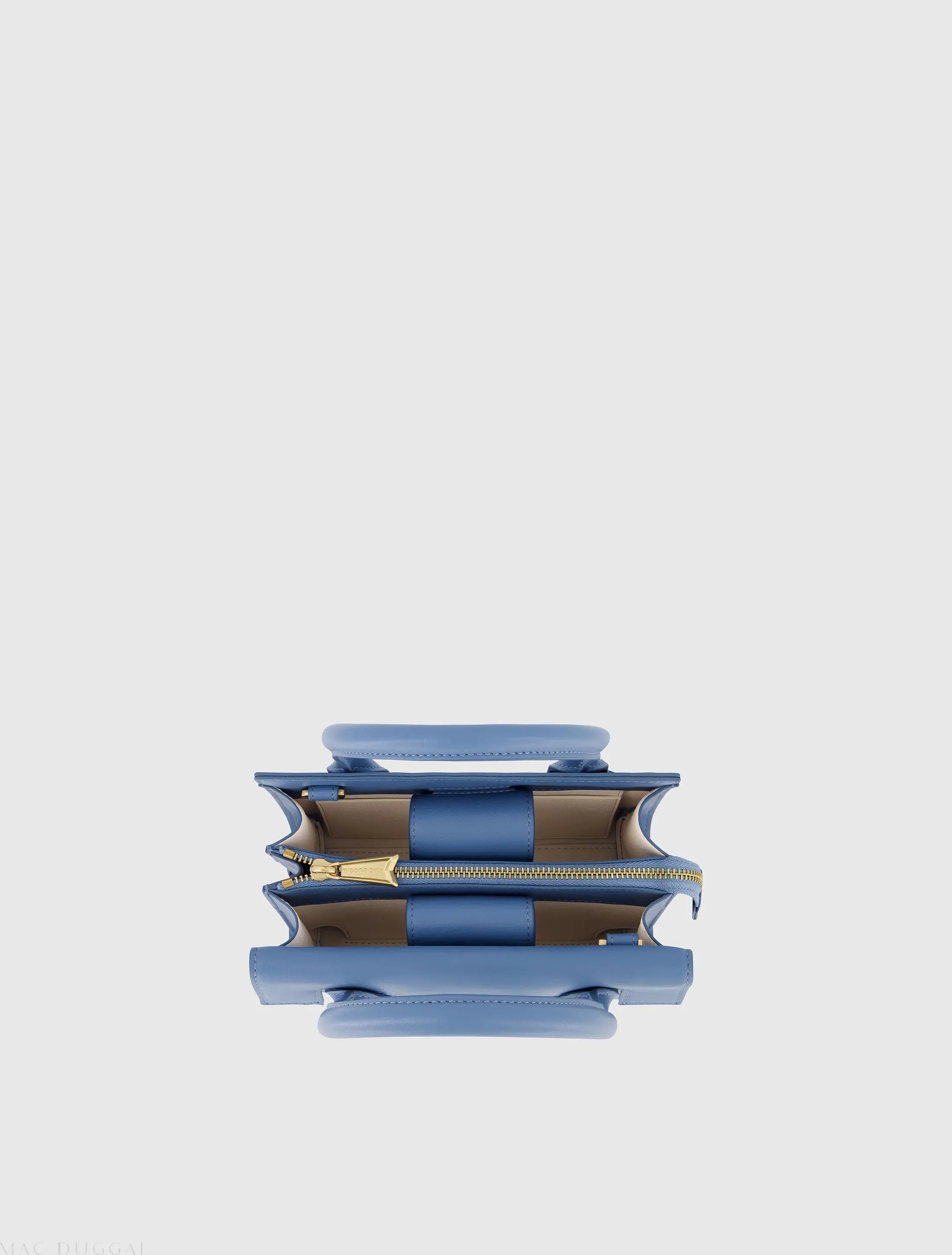 Blue Small Leather Tote Bag With Gold Hardware-Myartka