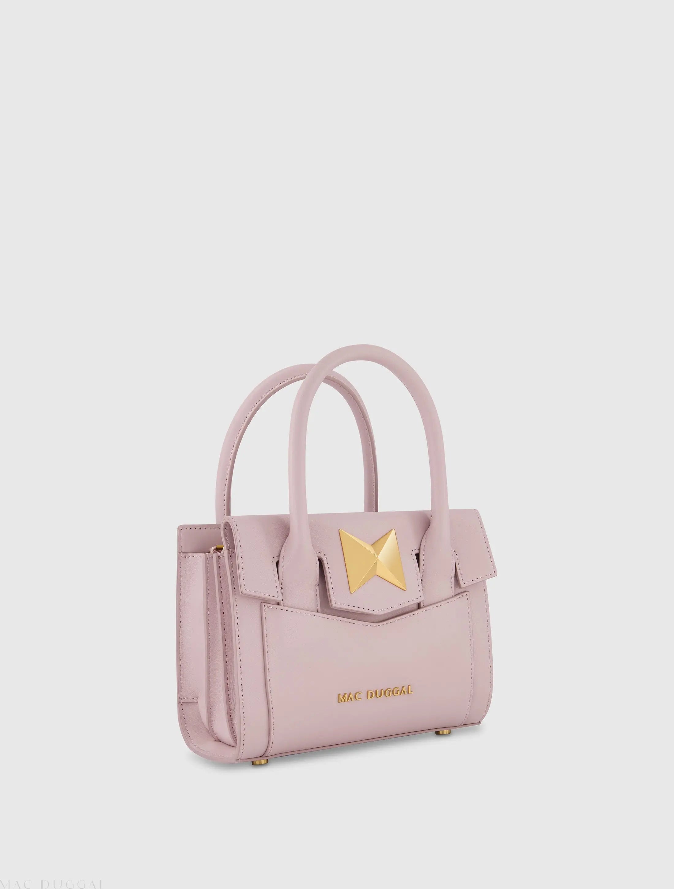 Purple Small Leather Tote Bag With Gold Hardware-Myartka