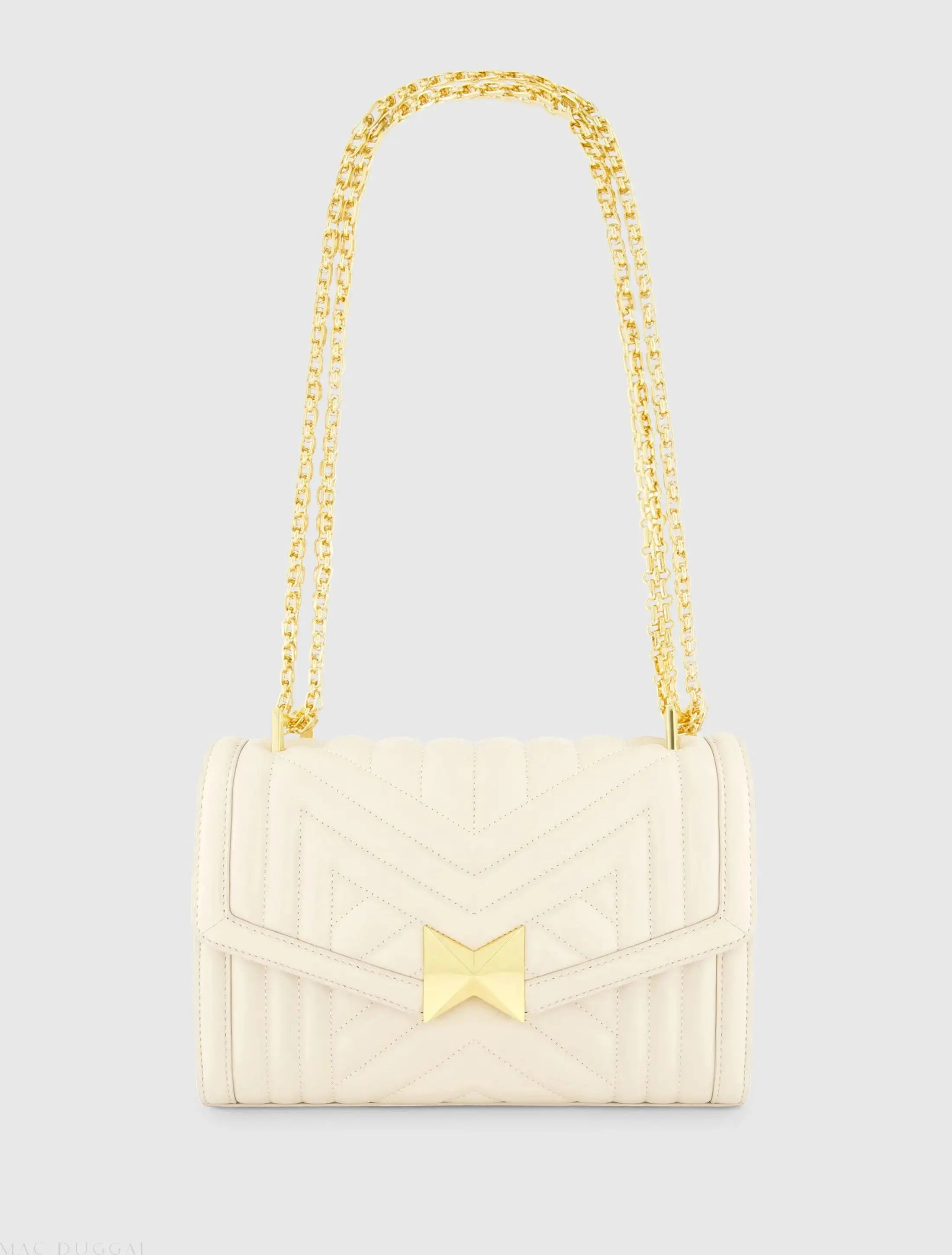 White Quilted Napa Leather Handbag With Gold Chain-Myartka