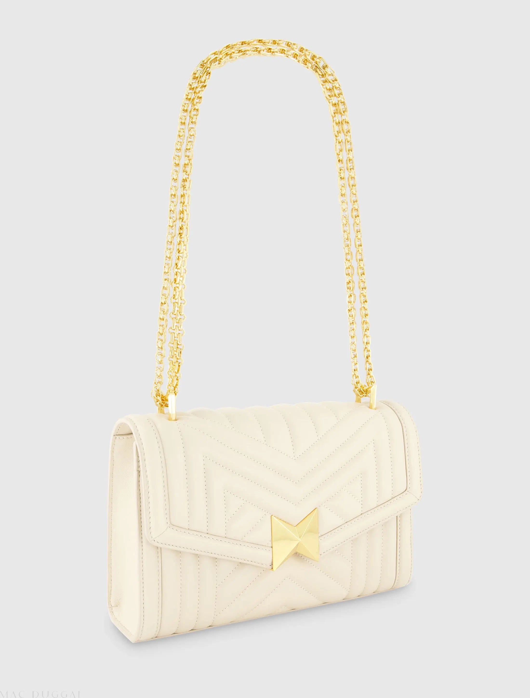 White Quilted Napa Leather Handbag With Gold Chain-Myartka