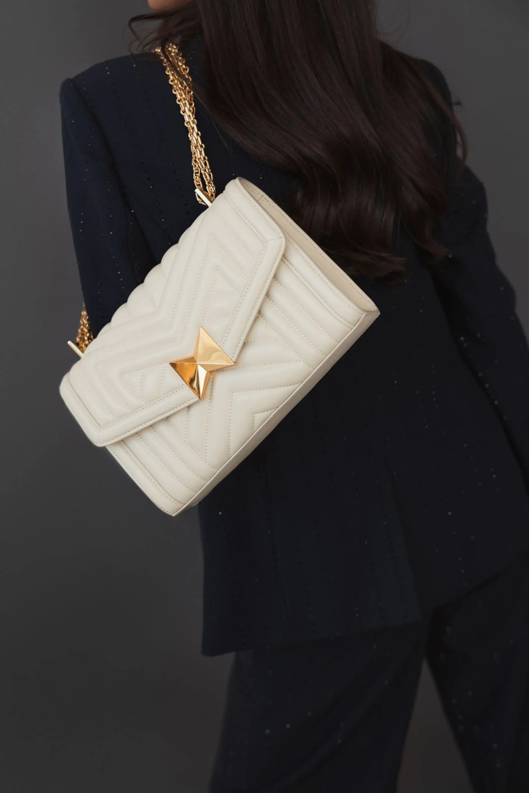 White Quilted Napa Leather Handbag With Gold Chain-Myartka