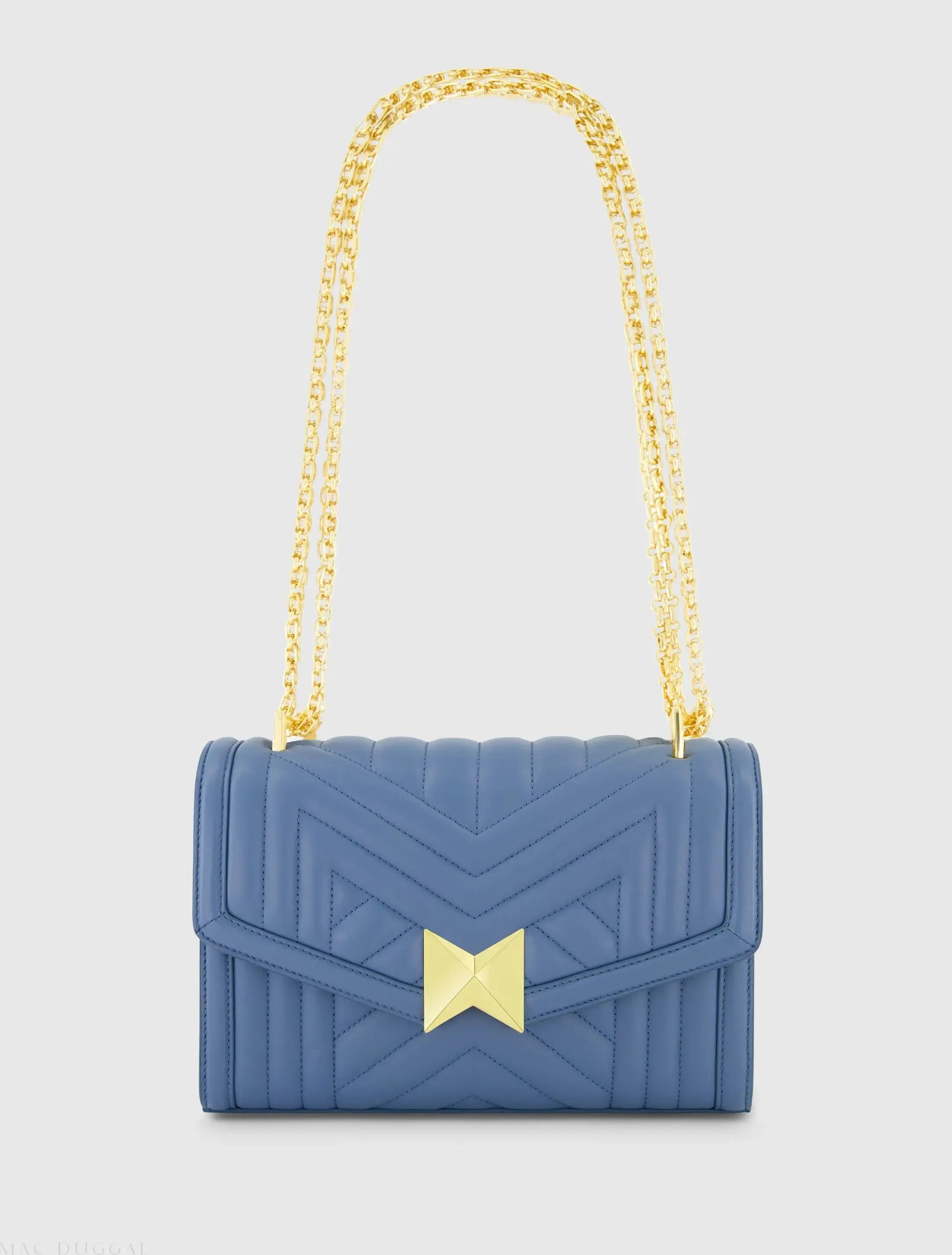 Blue Quilted Napa Leather Handbag With Gold Chain-Myartka