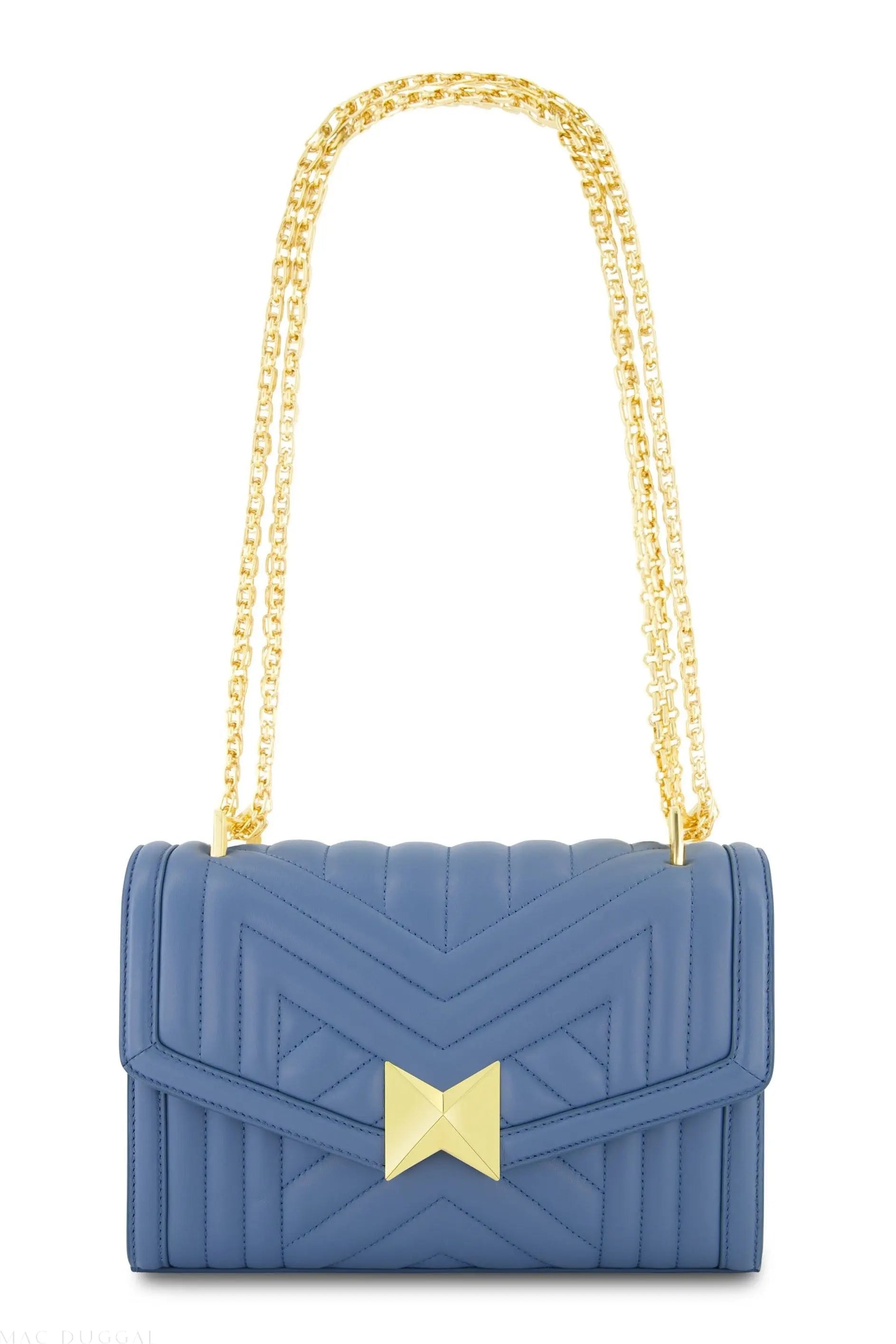 Blue Quilted Napa Leather Handbag With Gold Chain-Myartka