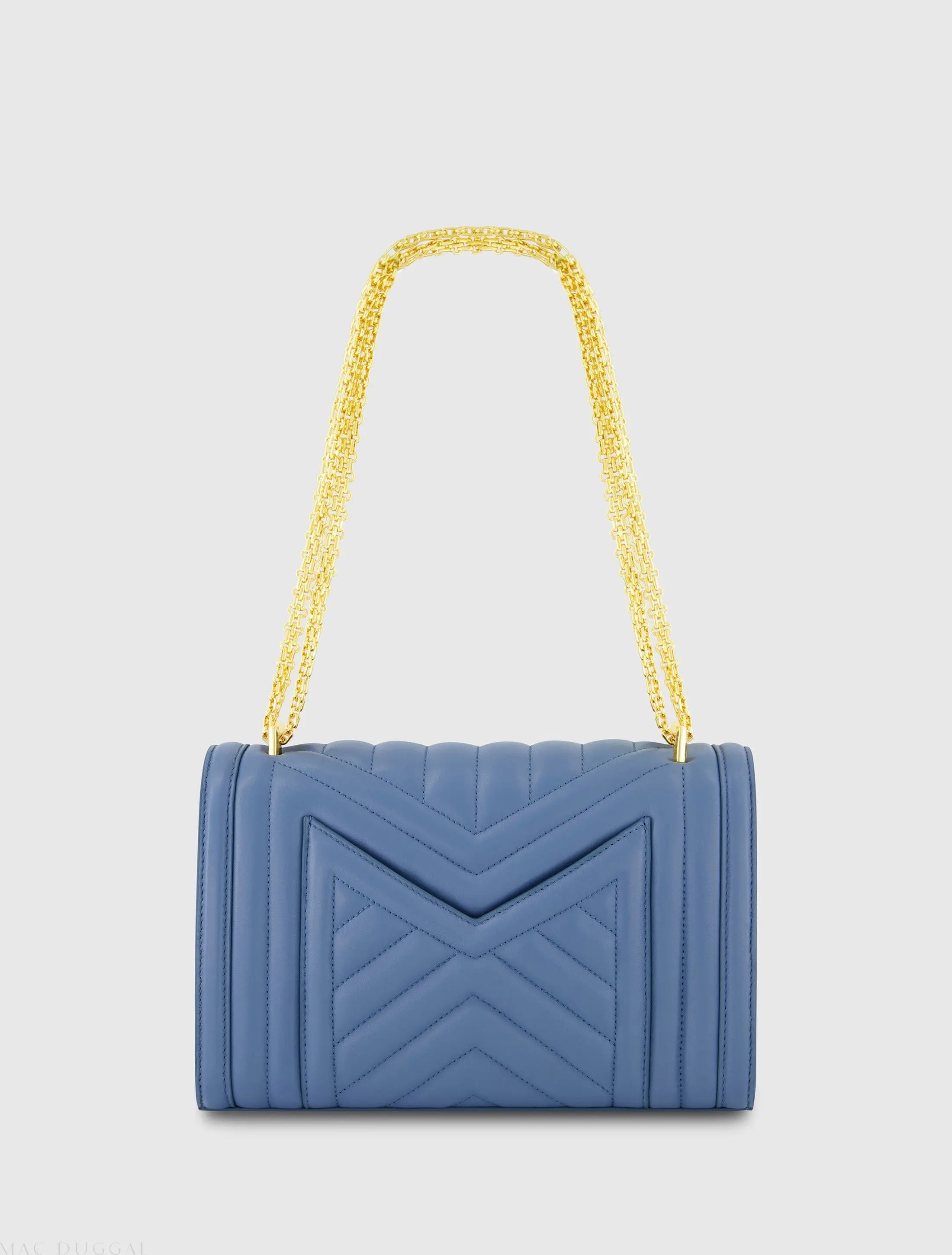 Blue Quilted Napa Leather Handbag With Gold Chain-Myartka