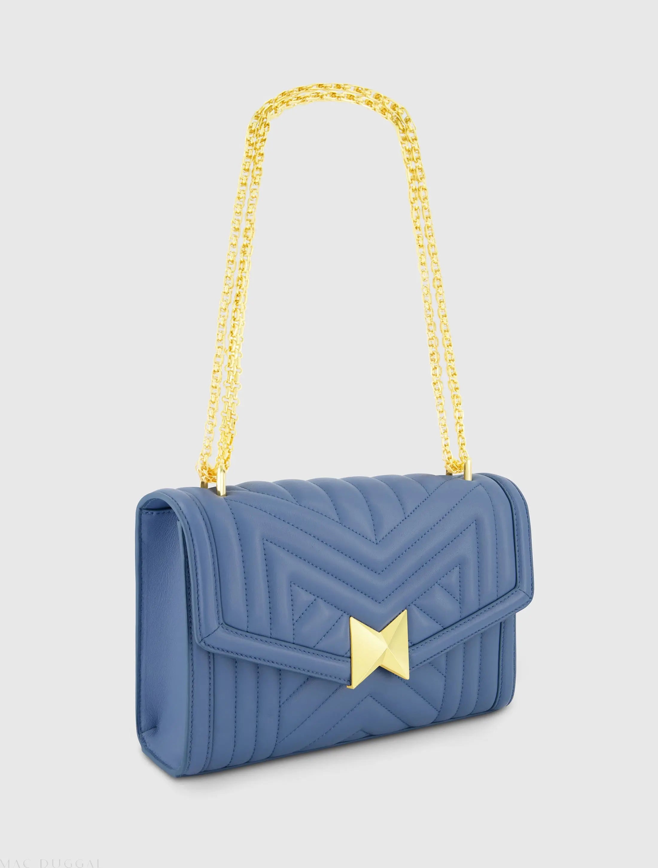 Blue Quilted Napa Leather Handbag With Gold Chain-Myartka