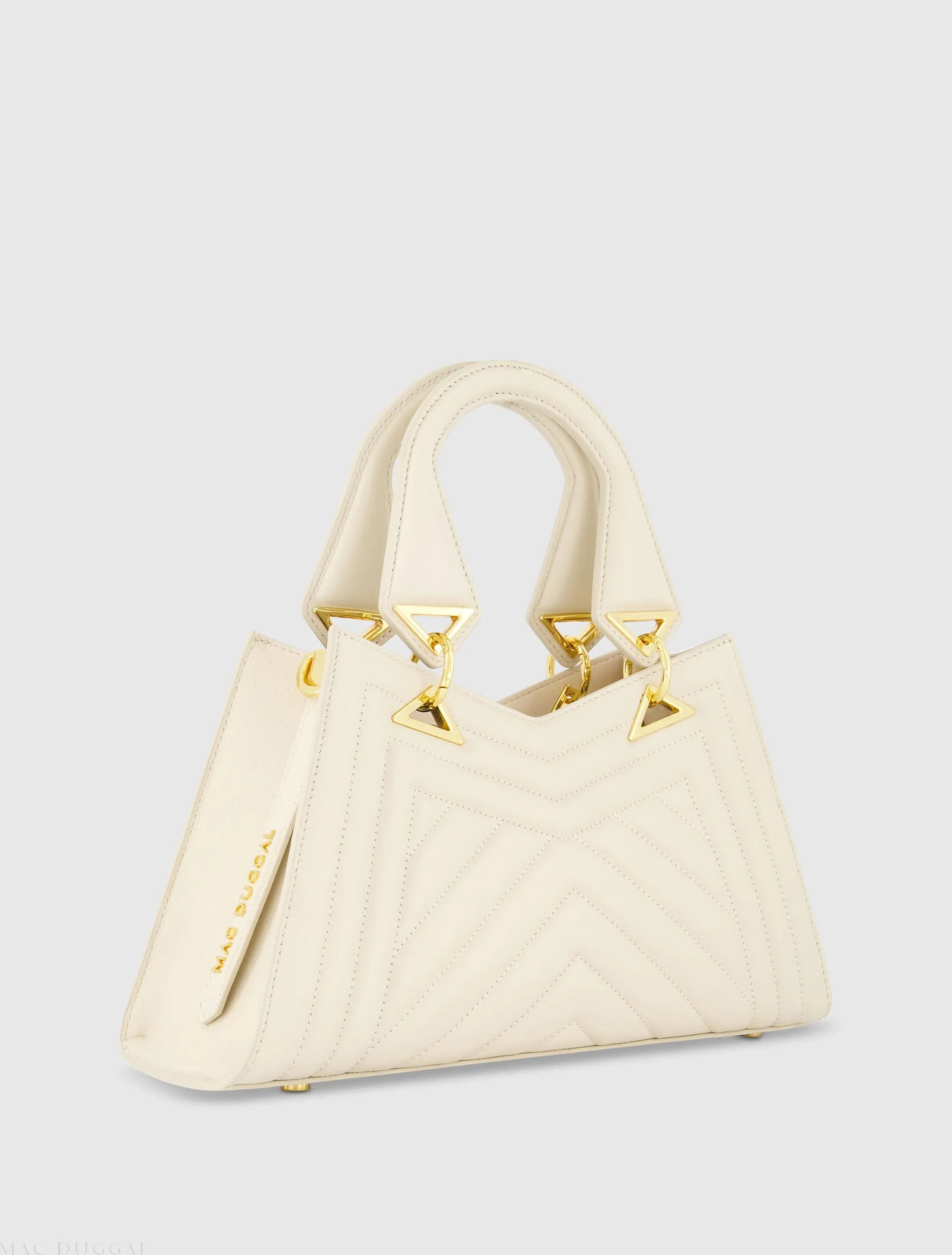 White Quilted Napa Leather Angular Handbag-Myartka