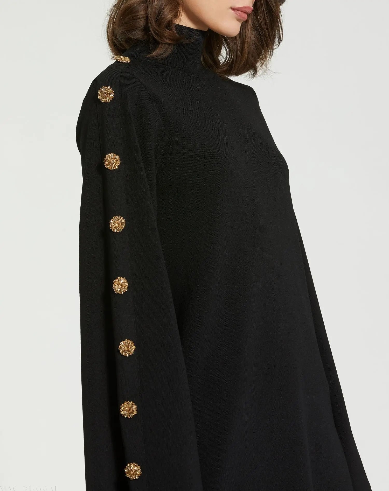 Black Long Sleeve Mini Knit Dress With Sleeve Detail-Myartka