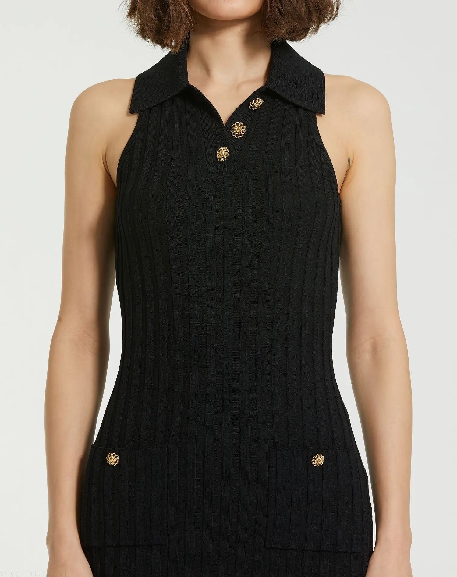 Black Rib Knit Collared Sleeveless Fitted Maxi Dress - FINAL SALE-Myartka