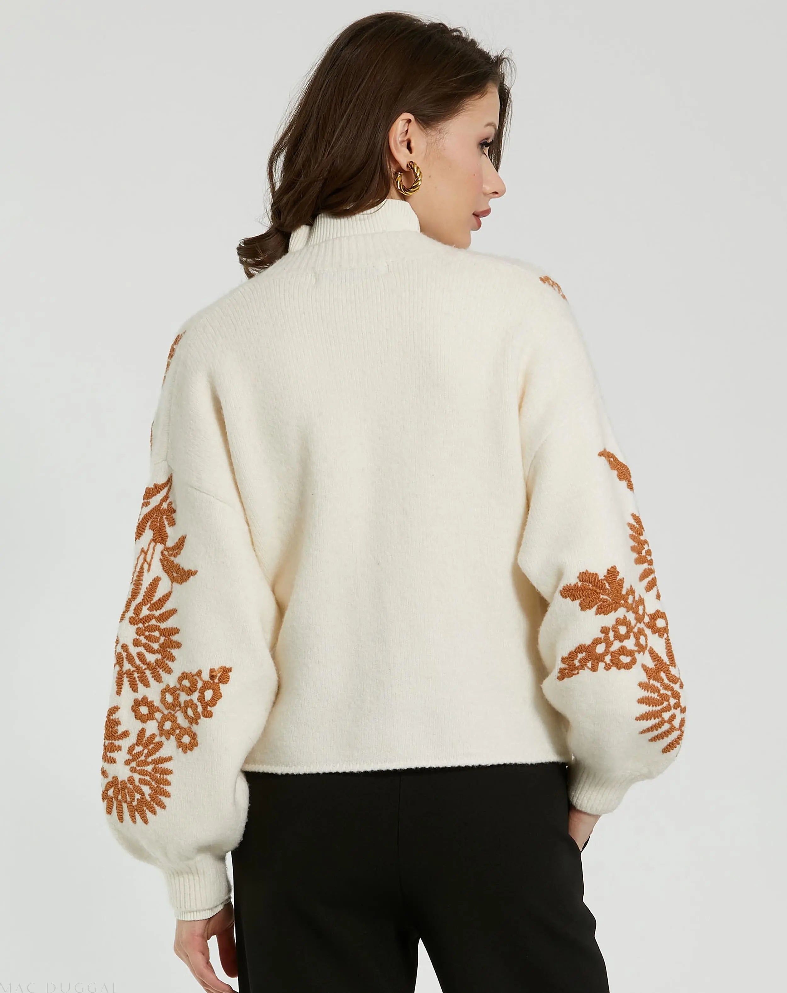 White Cropped Knit Cardigan With Floral Details-Myartka
