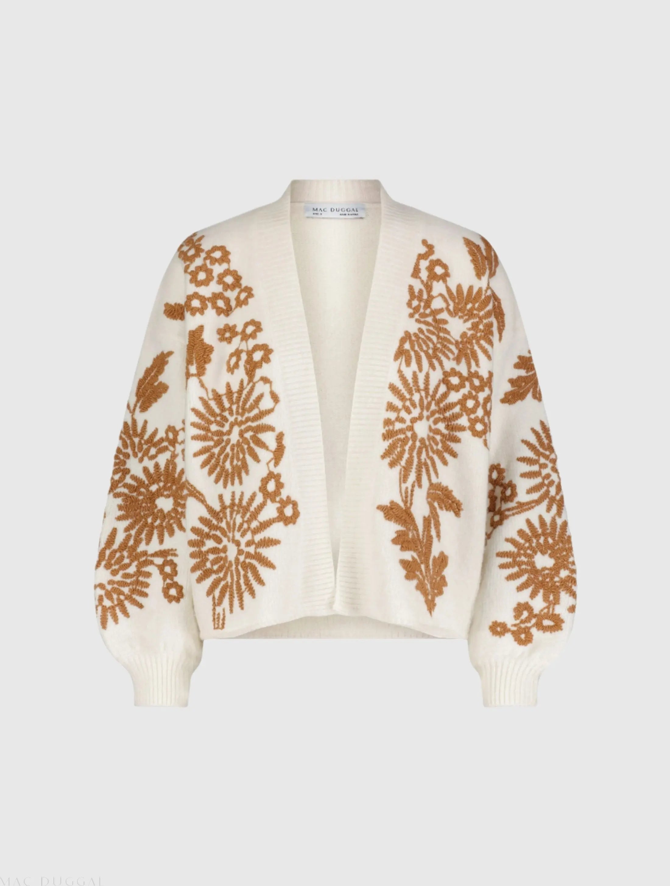 White Cropped Knit Cardigan With Floral Details-Myartka