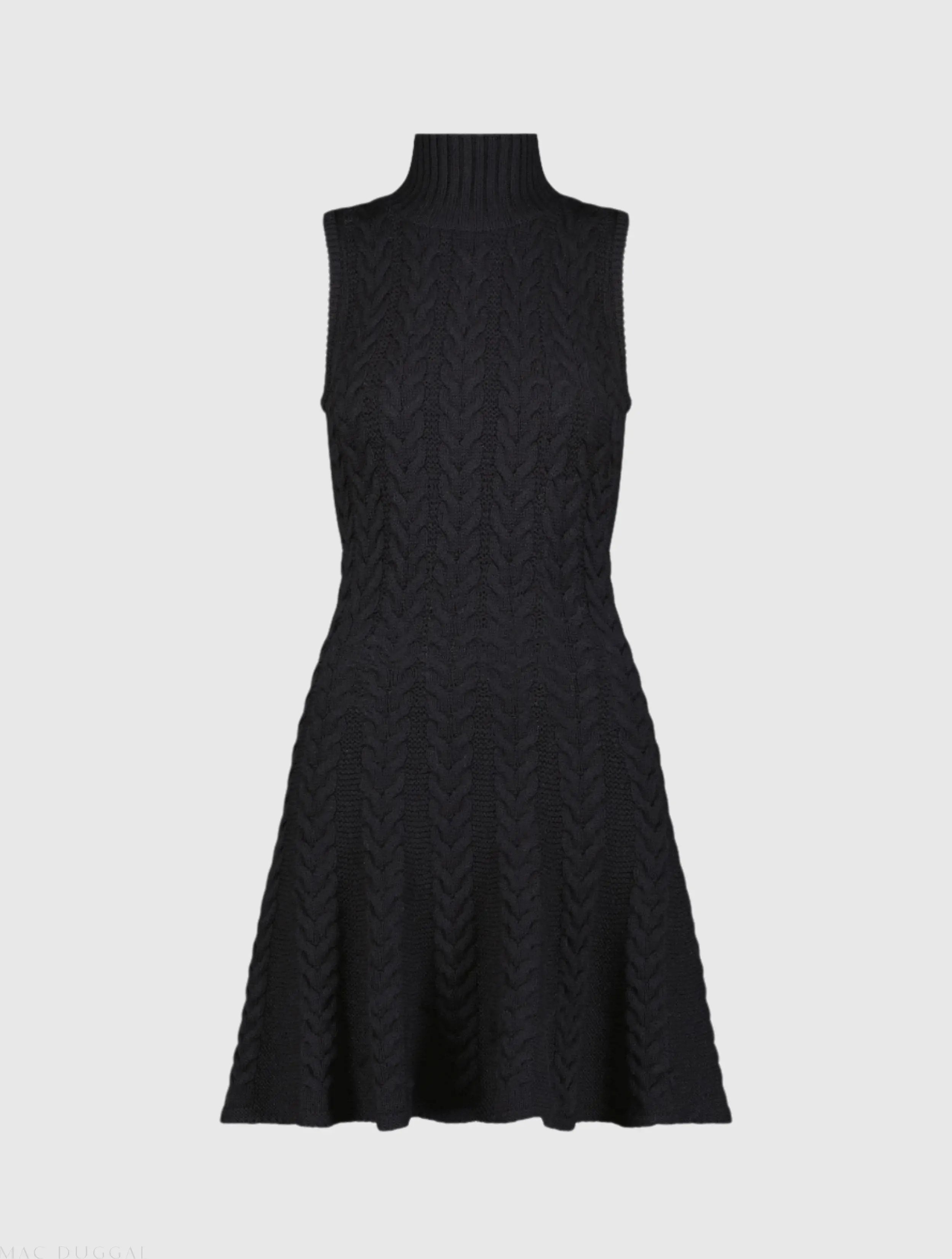 Black Cable Knit Turtle Neck Sleeveless Mini Sweater Knit Dress-Myartka