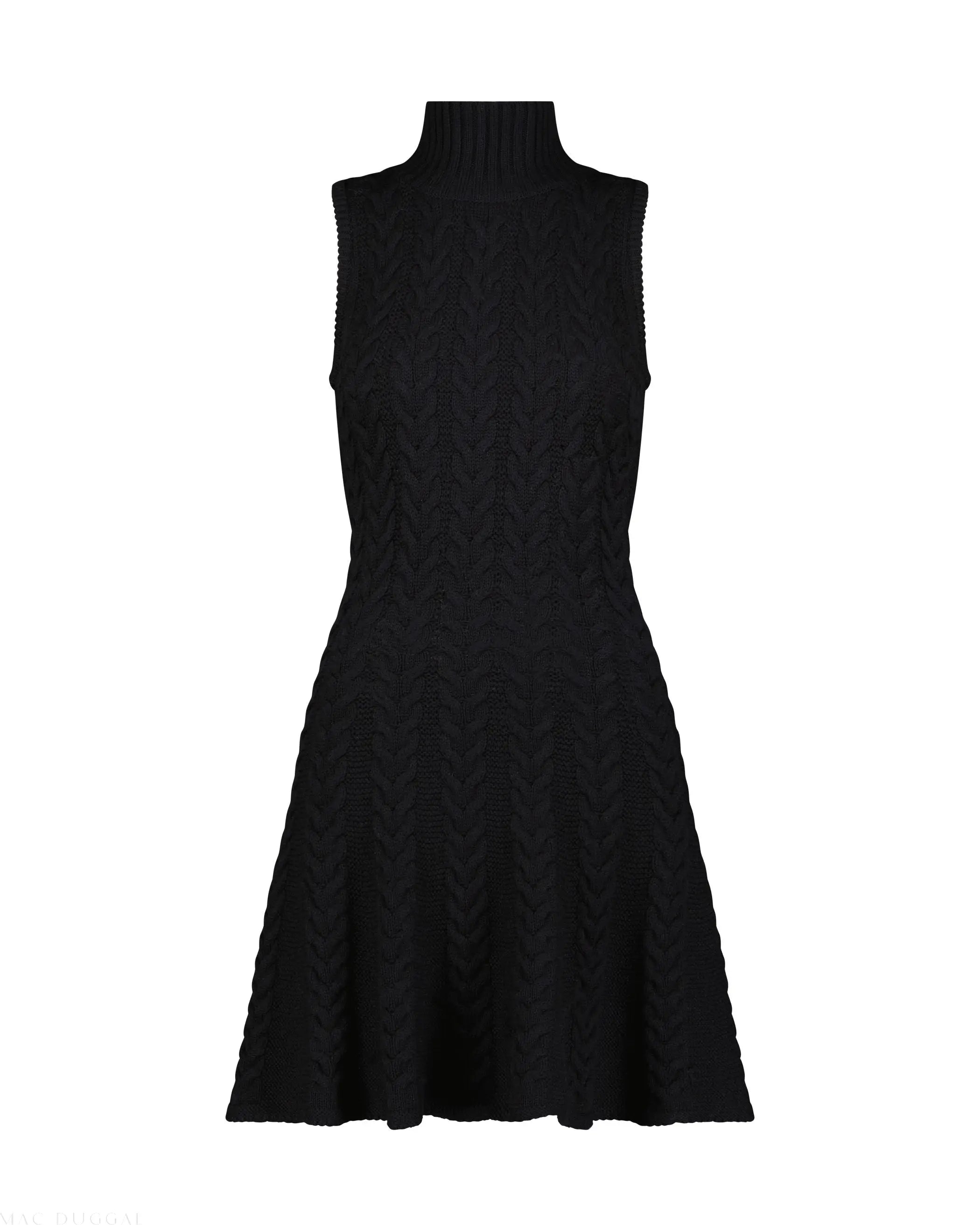 Black Cable Knit Turtle Neck Sleeveless Mini Sweater Knit Dress-Myartka