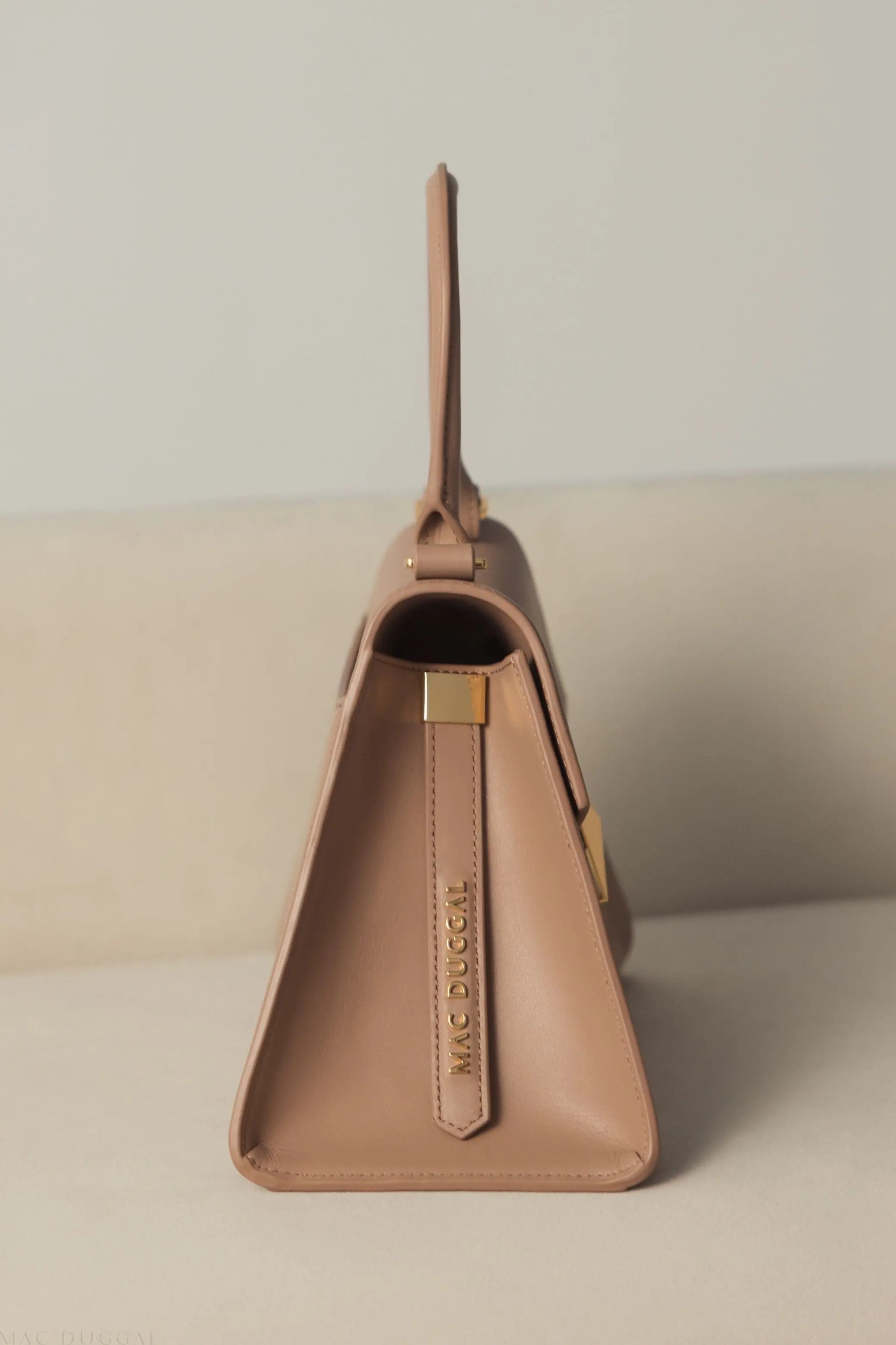 Brown Angular Small Leather Handbag With Gold Hardware-Myartka