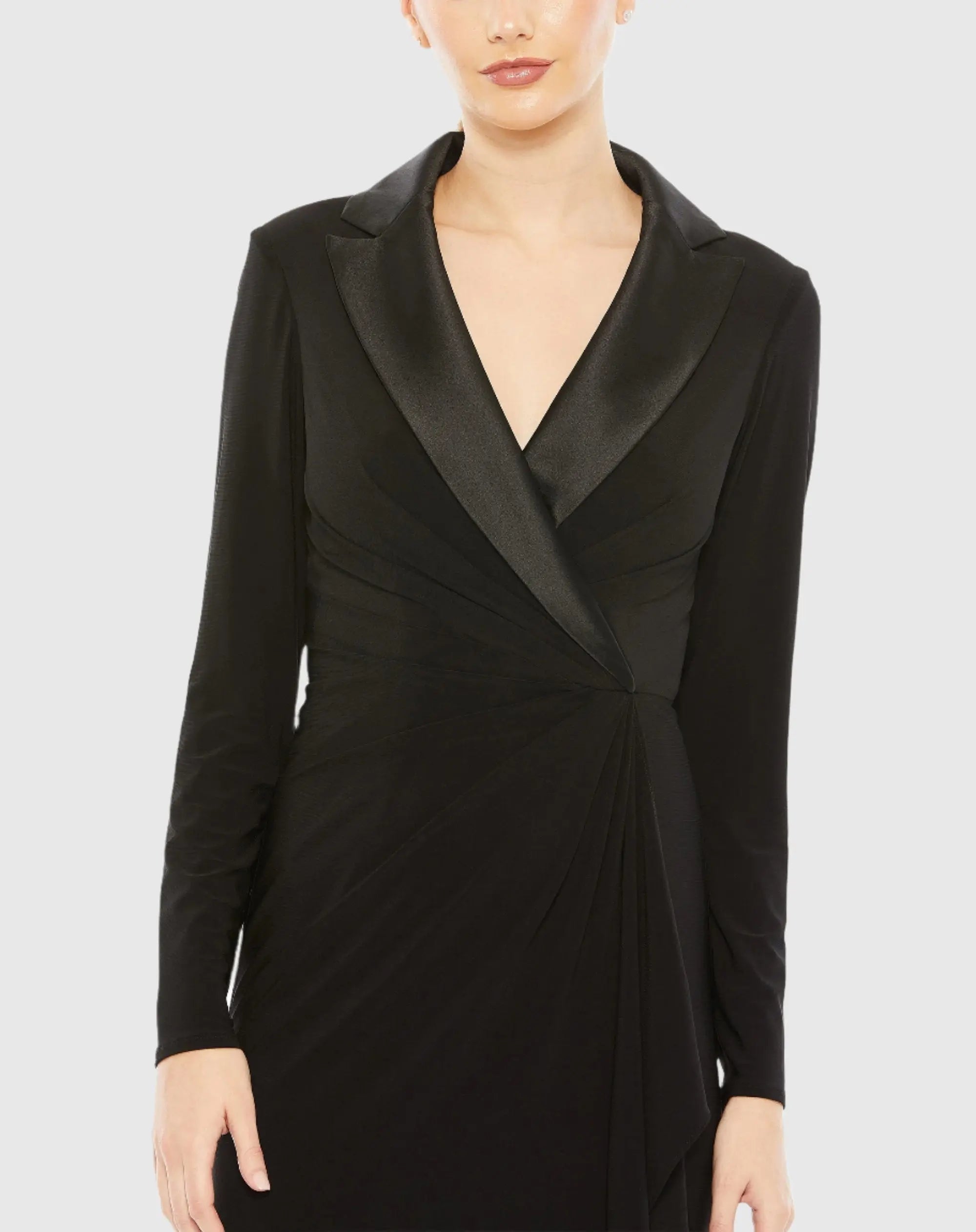 Black Long Sleeve Faux Tuxedo Gown-Myartka
