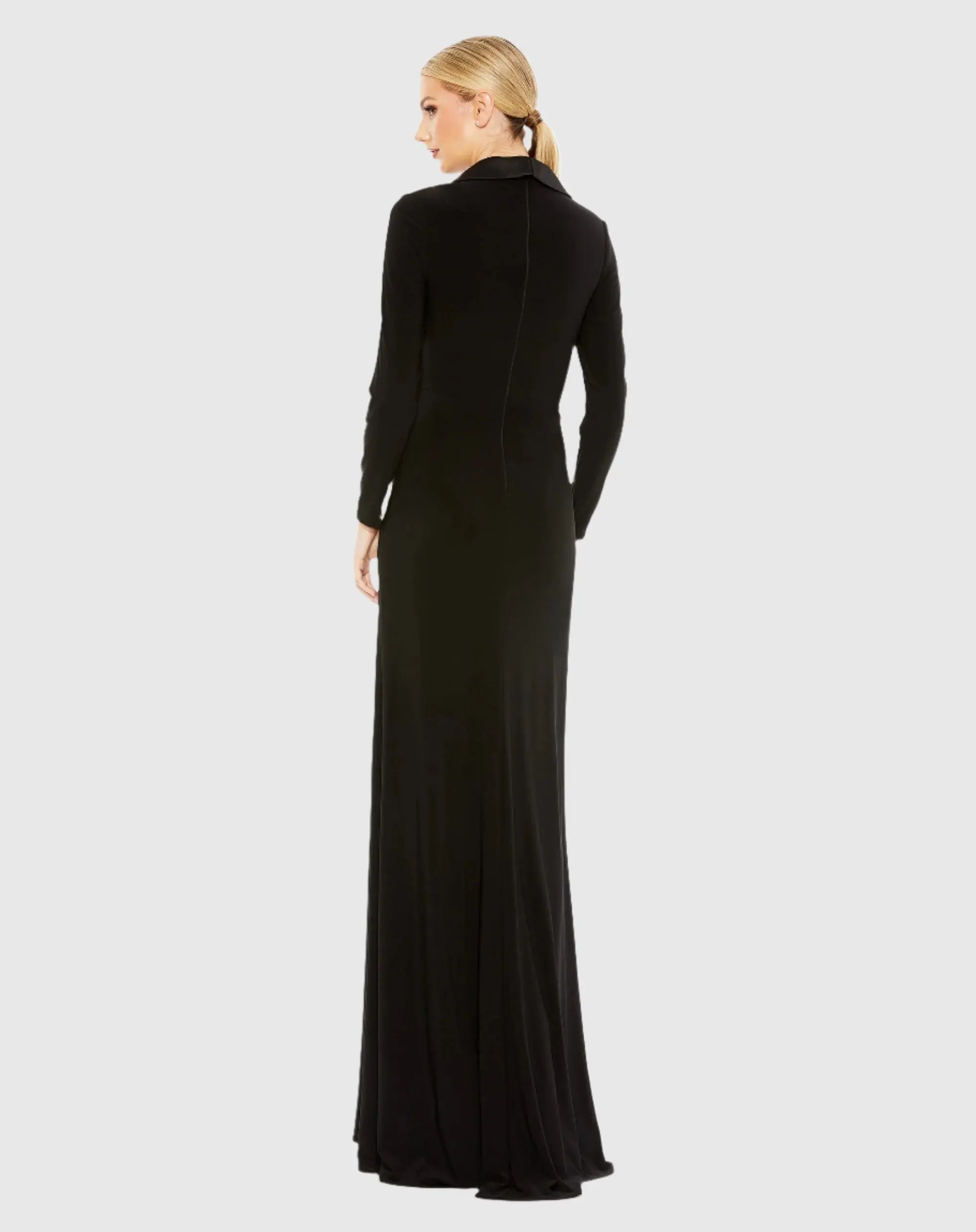 Black Long Sleeve Faux Tuxedo Gown-Myartka