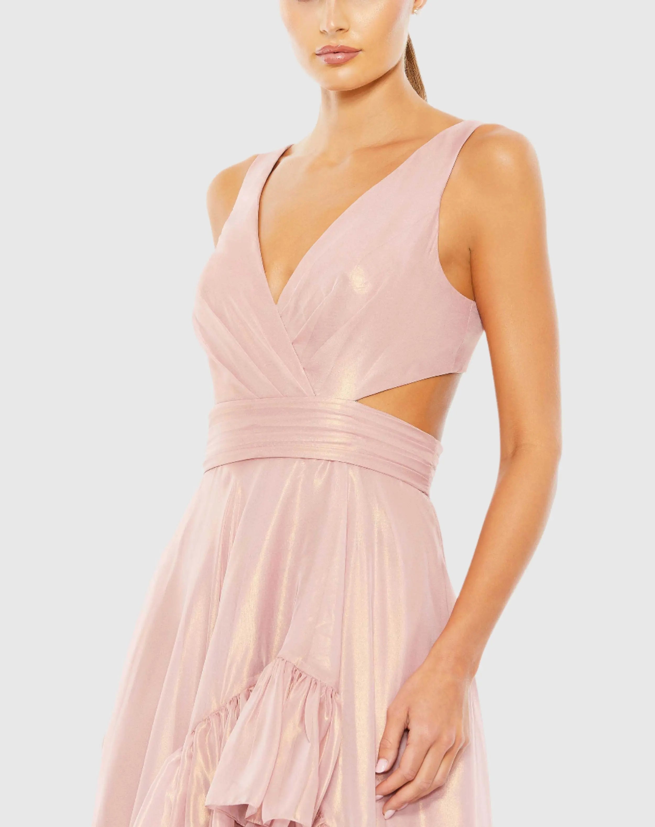 Pink Cut Out High Low Ruffle Gown-Myartka