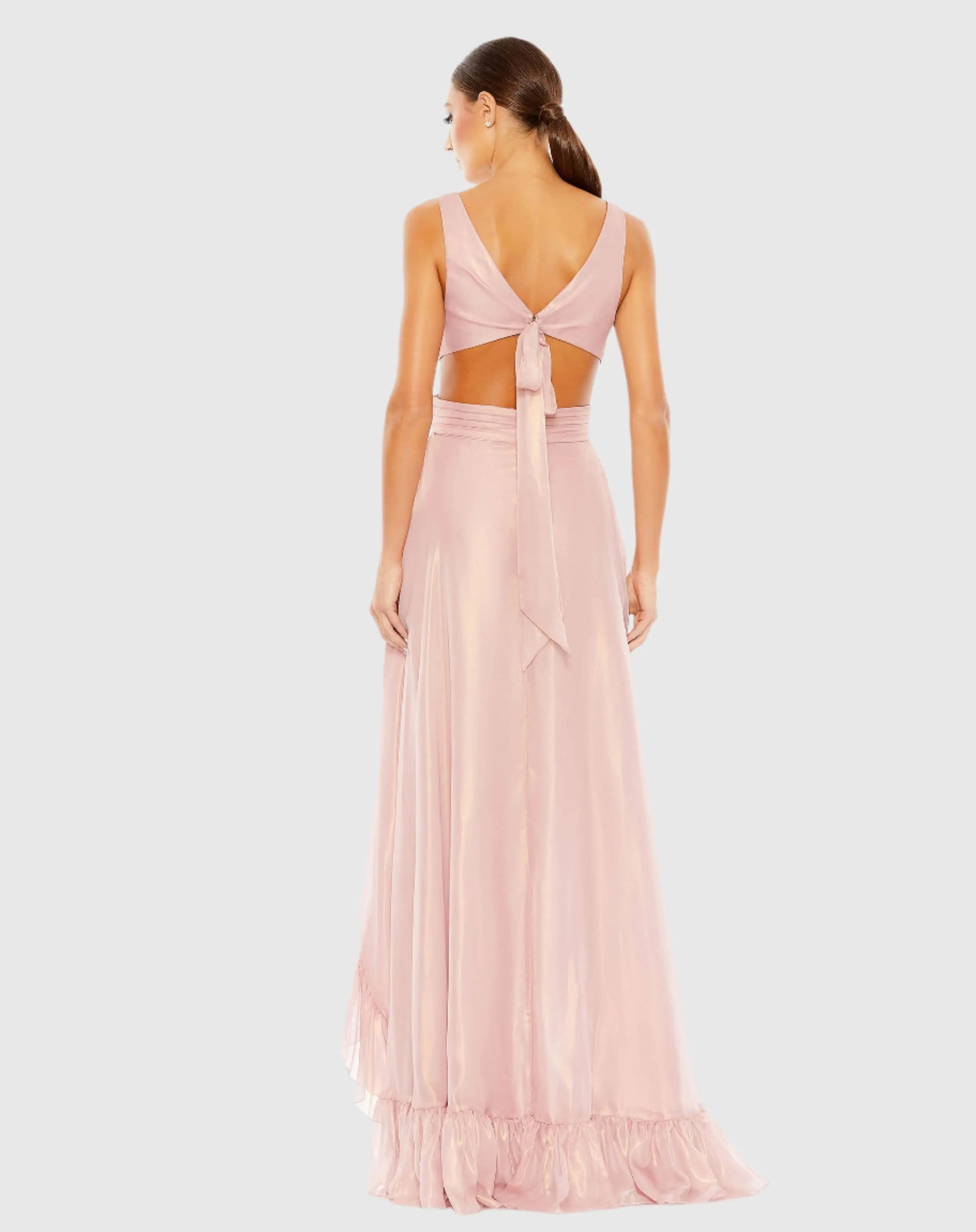 Pink Cut Out High Low Ruffle Gown-Myartka