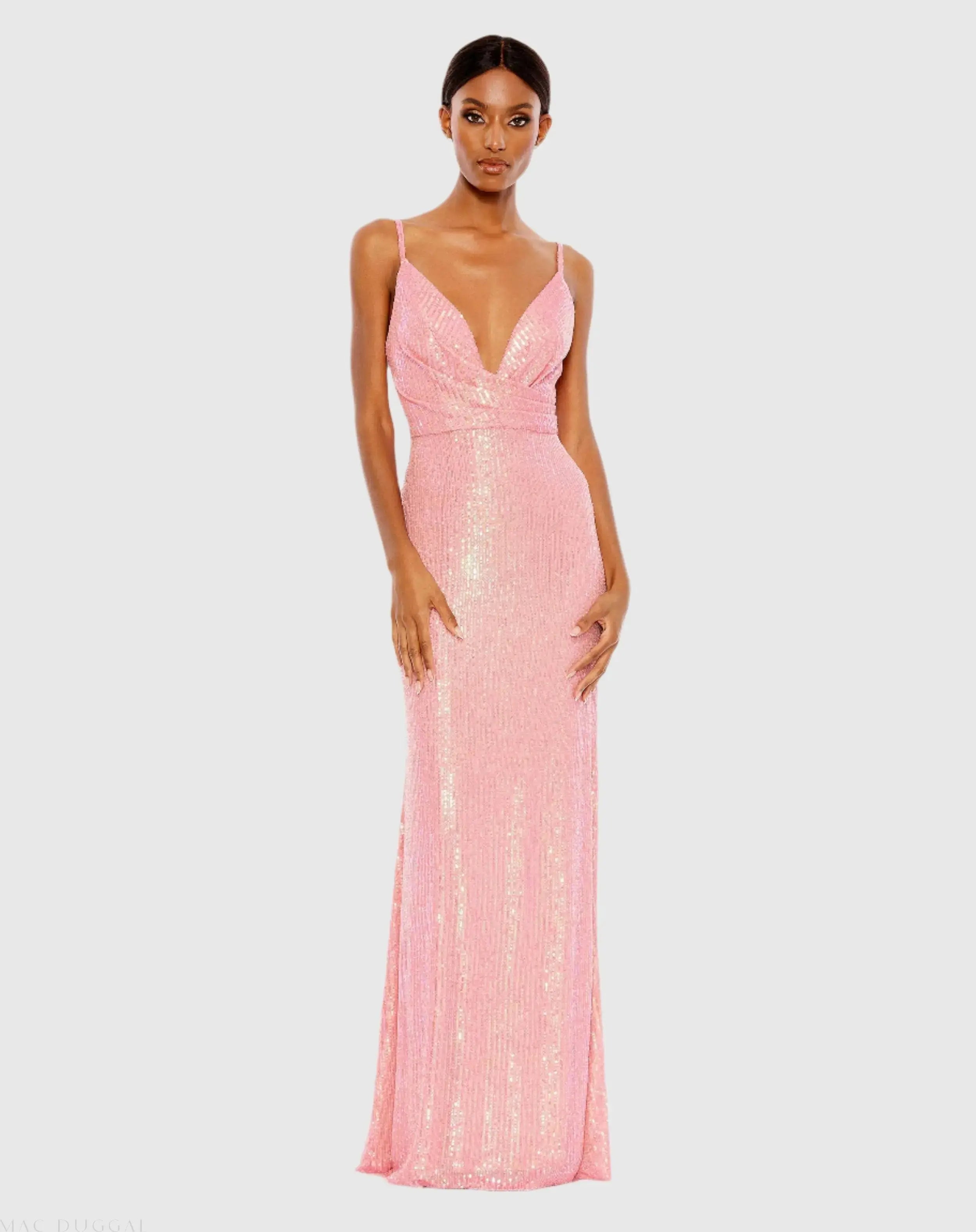 Sequined Draped V Neck Gown-Myartka