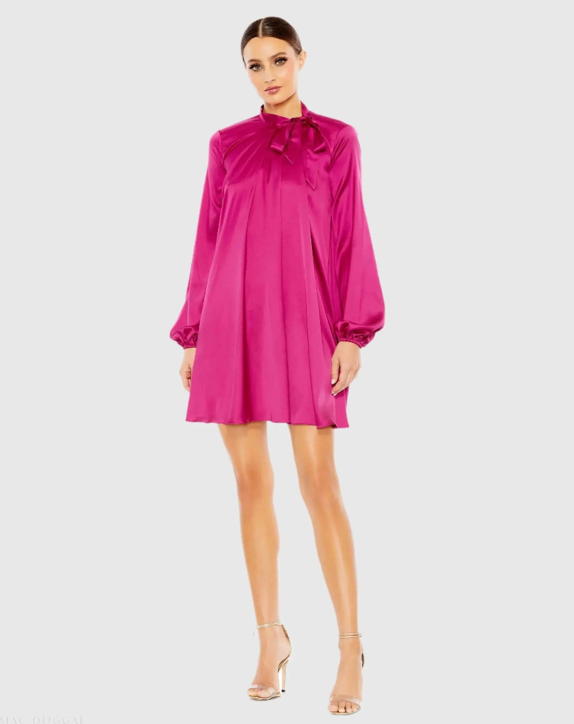 Soft Tie High Neck Pull Sleeve Shirt Dress-Myartka