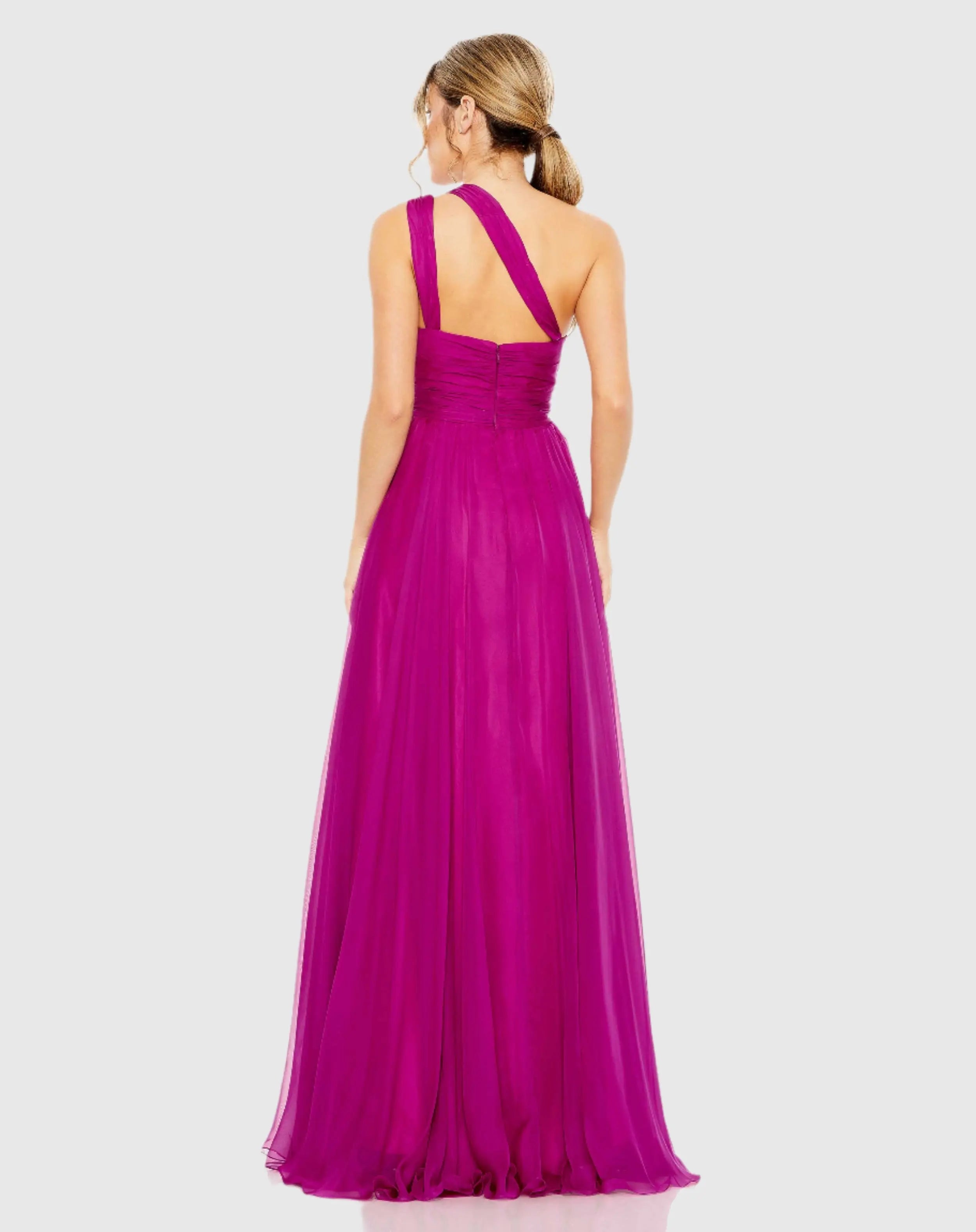 Purple Strappy One Shoulder A Line Gown-Myartka