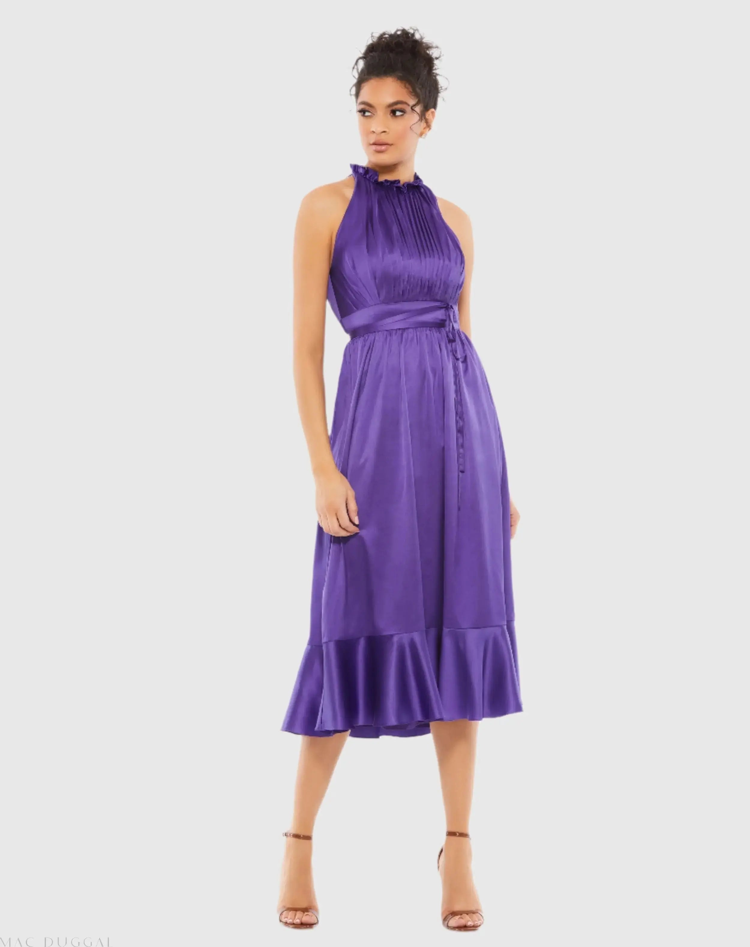Ruffle Halter Neck Midi Dress-Myartka