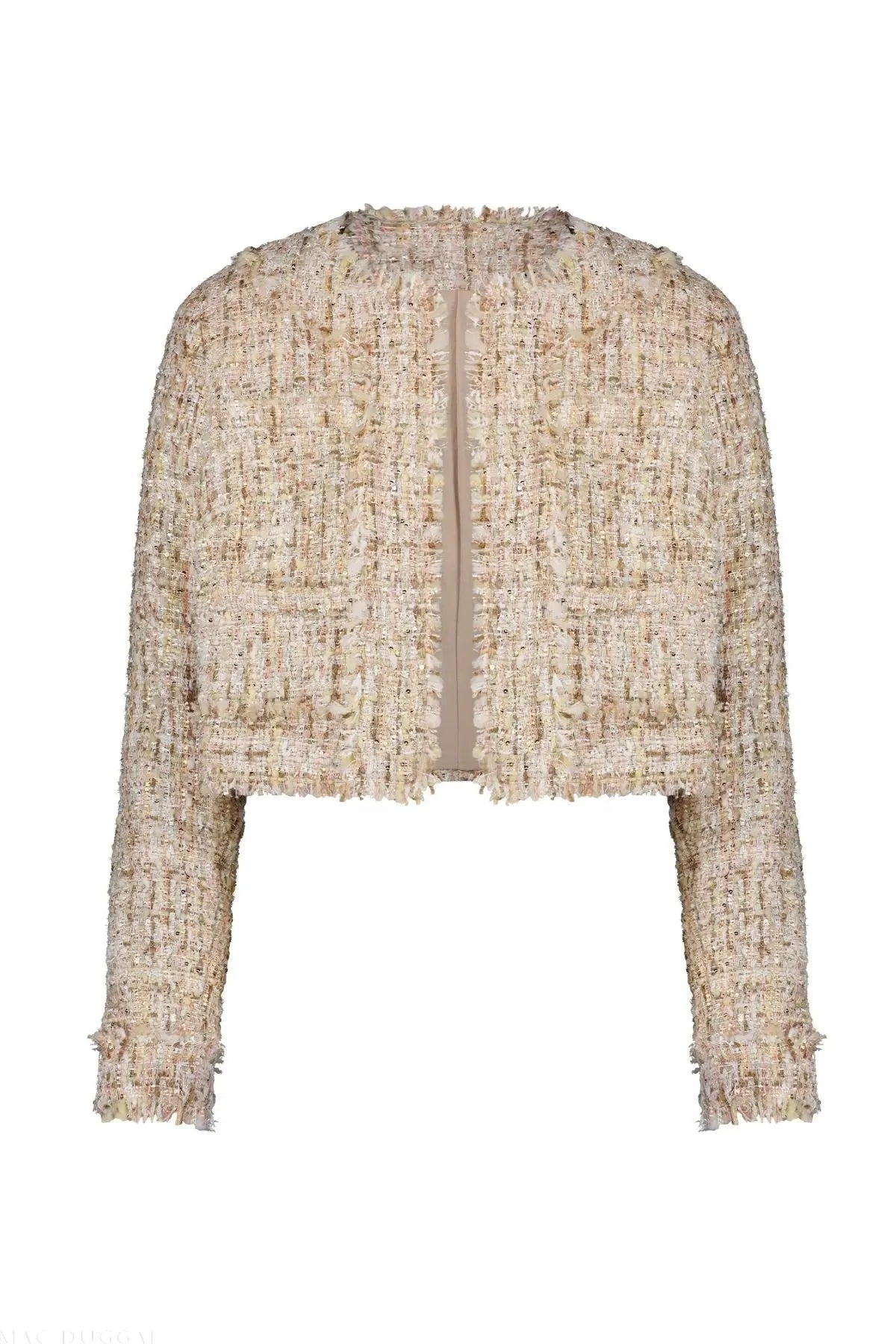 Beige Long Sleeve Cropped Boucle Jacket-Myartka