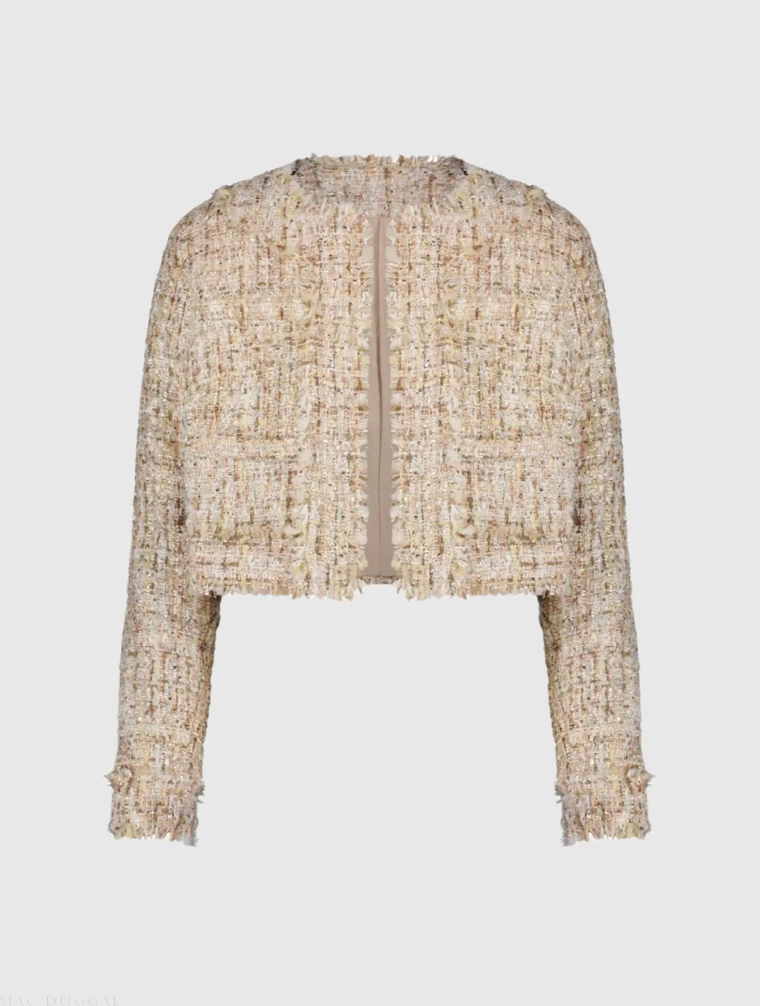 Beige Long Sleeve Cropped Boucle Jacket-Myartka