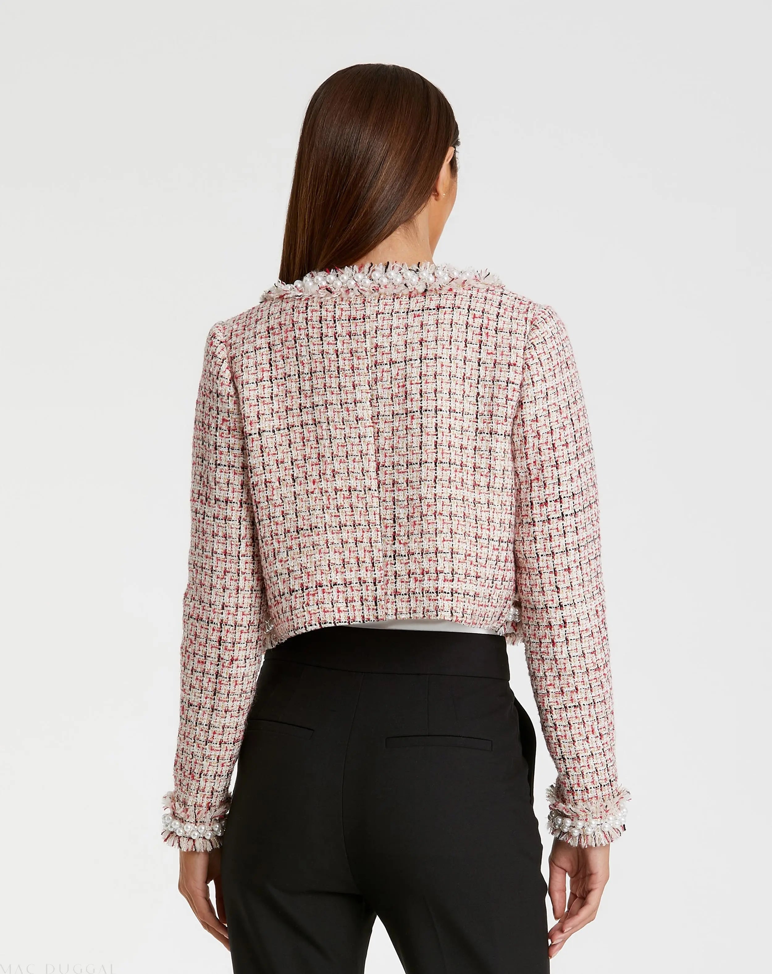 Multicolor Pearl Trim Long Sleeve Cropped Jacket-Myartka