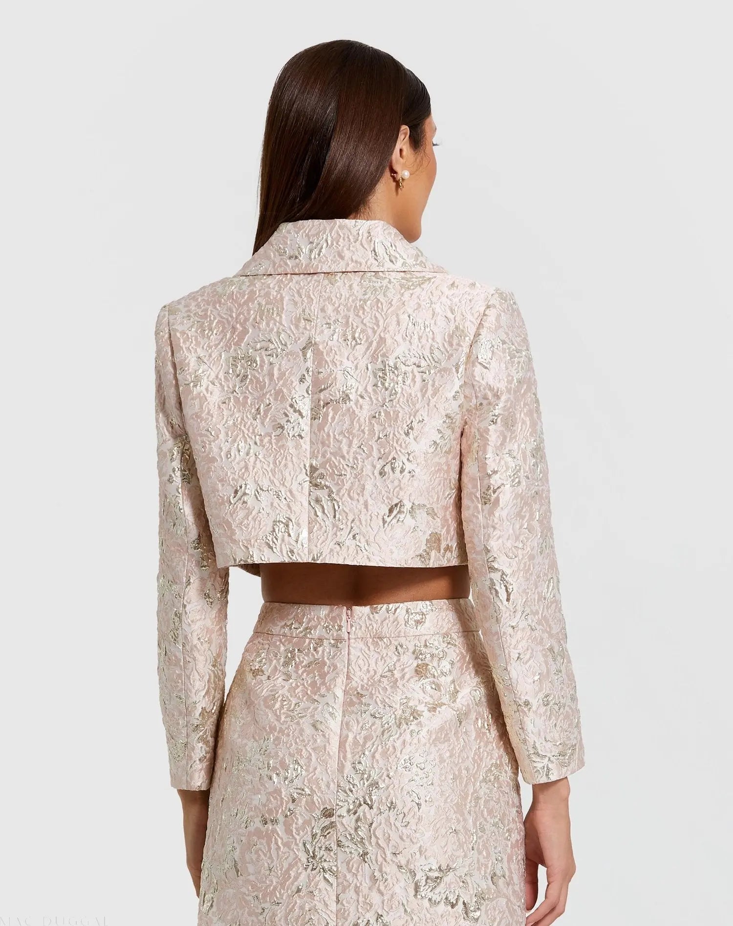Pink Pearl Button Brocade Cropped Jacket-Myartka