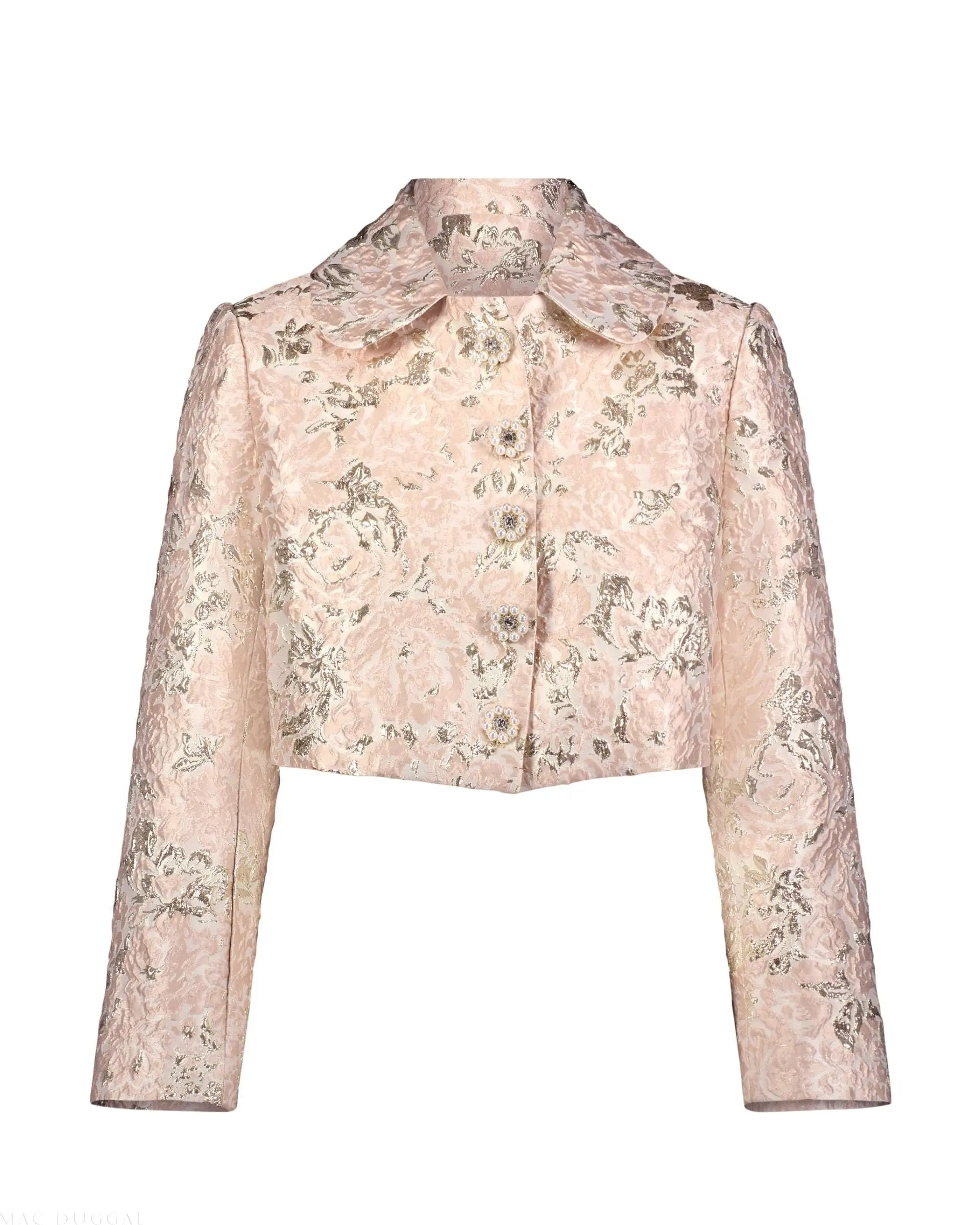 Pink Pearl Button Brocade Cropped Jacket-Myartka