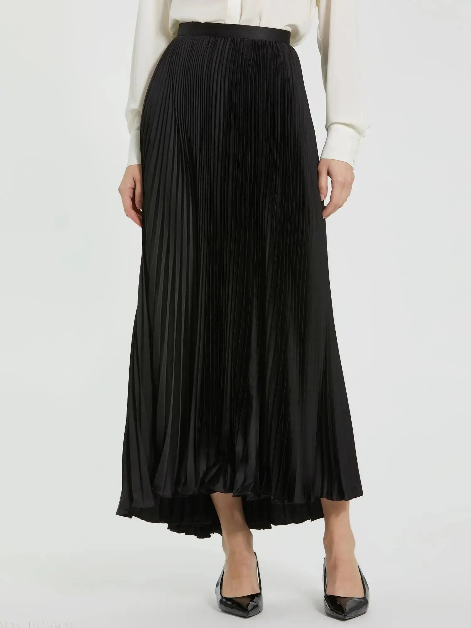 Ankle Length Pleated Satin Skirt-Myartka