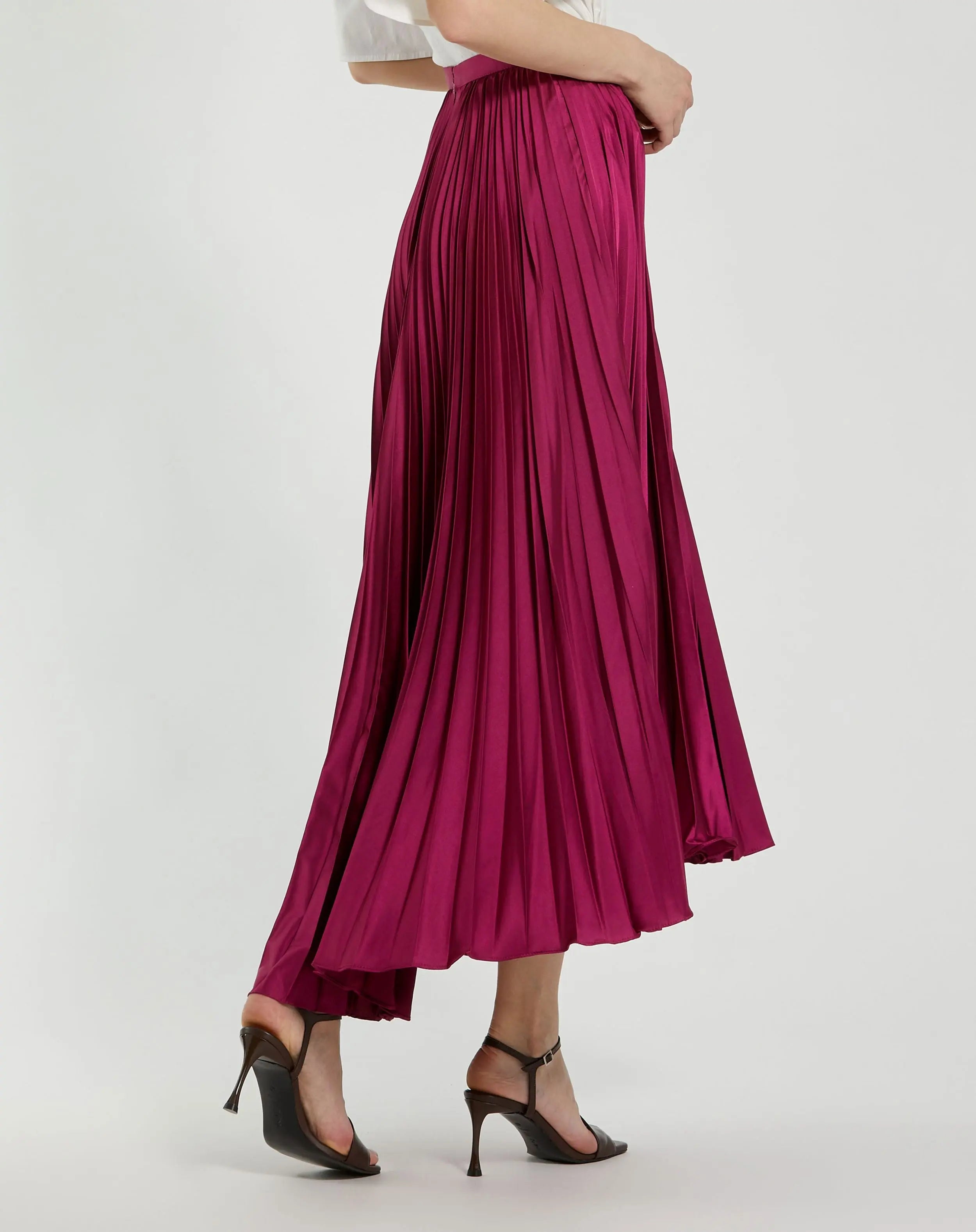 Purple Pleated Satin Maxi Skirt-Myartka