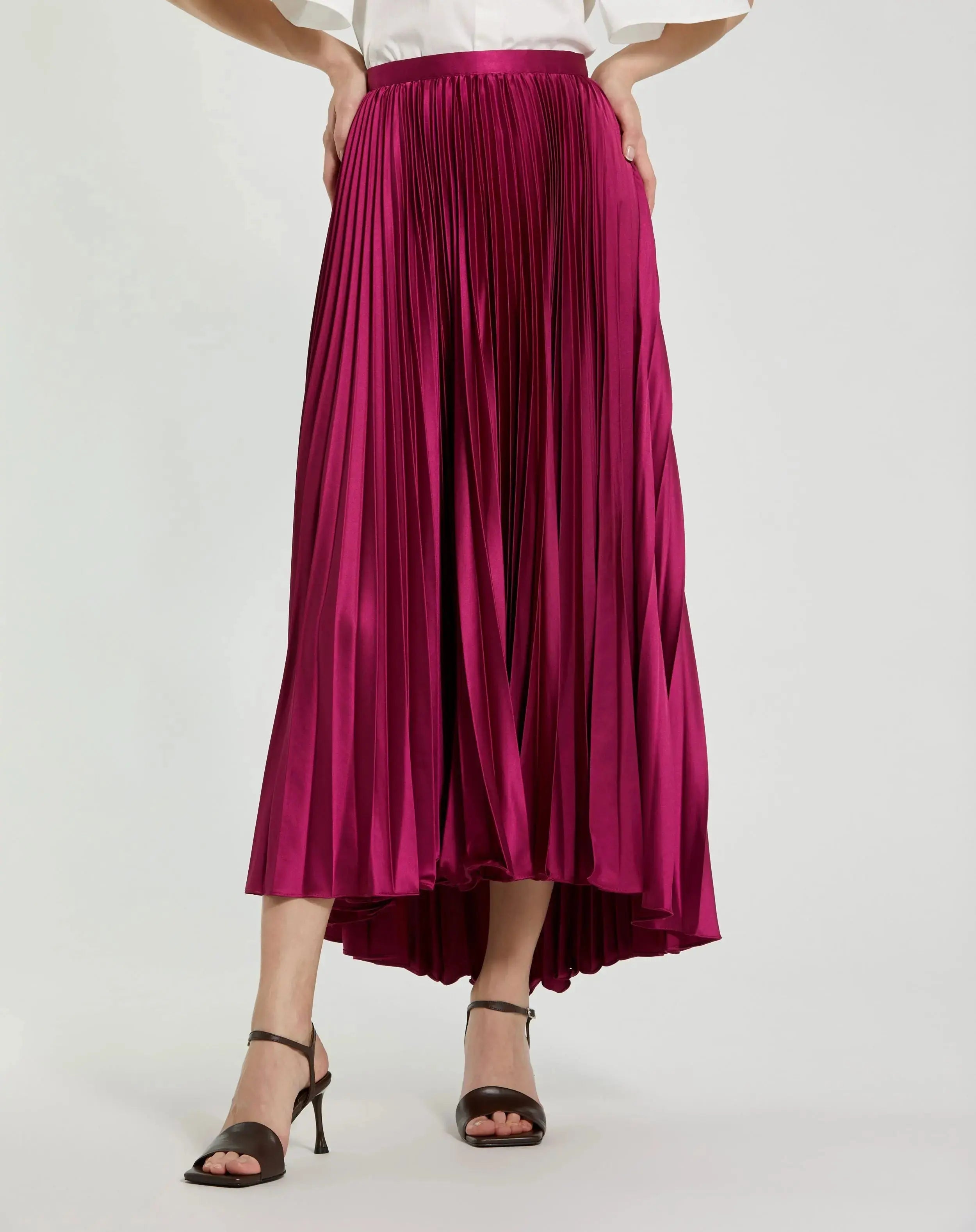 Purple Pleated Satin Maxi Skirt-Myartka