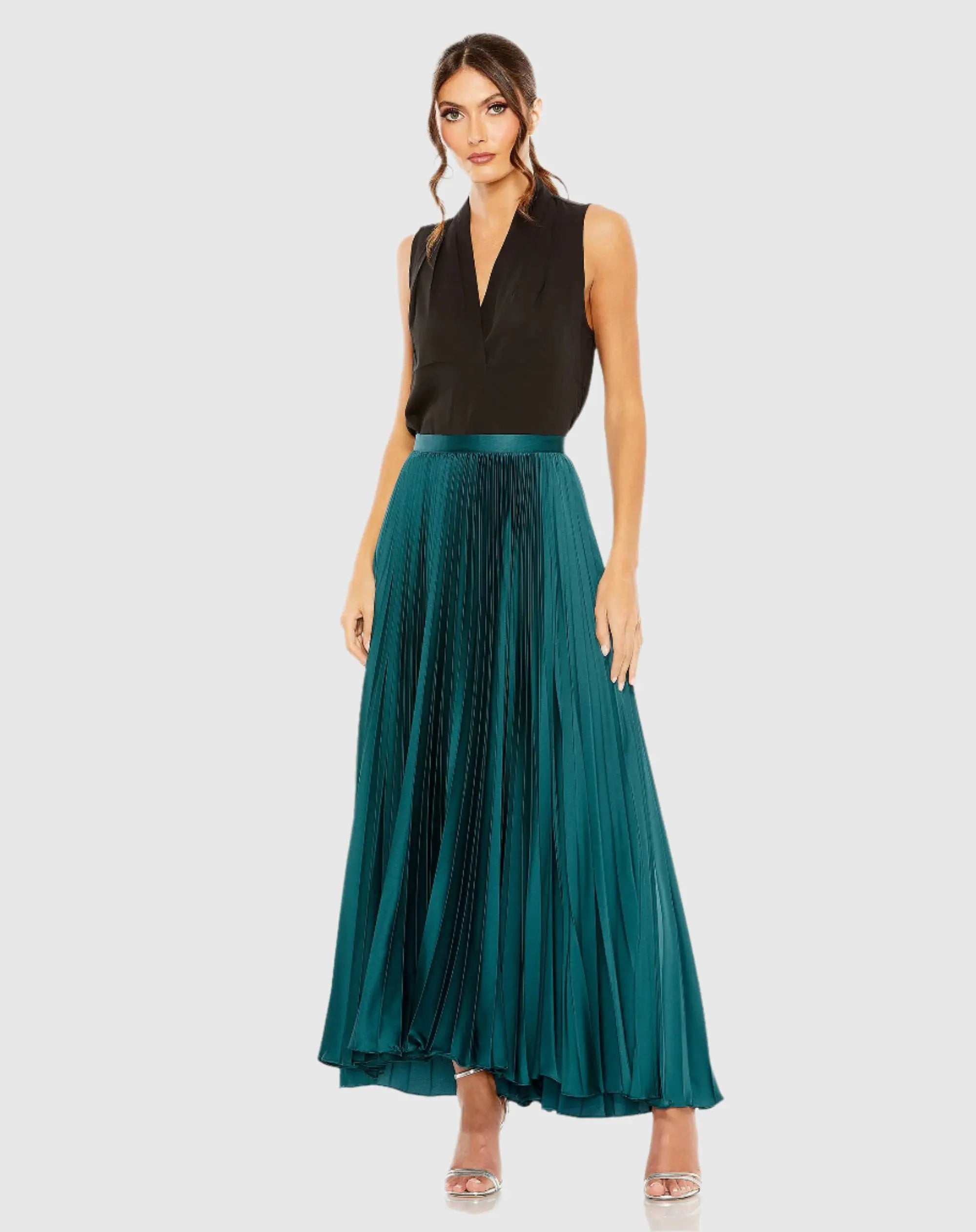 Blue Pleated Satin Maxi Skirt-Myartka