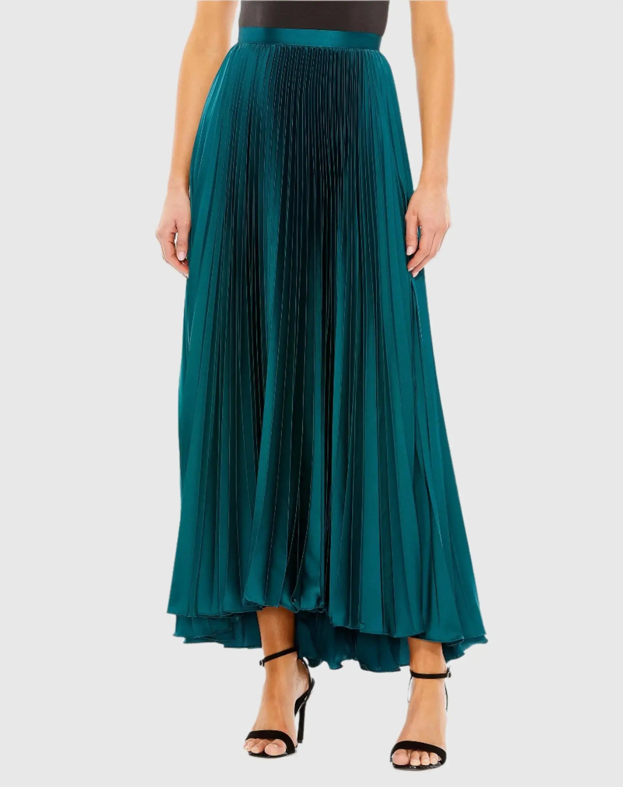 Blue Pleated Satin Maxi Skirt-Myartka