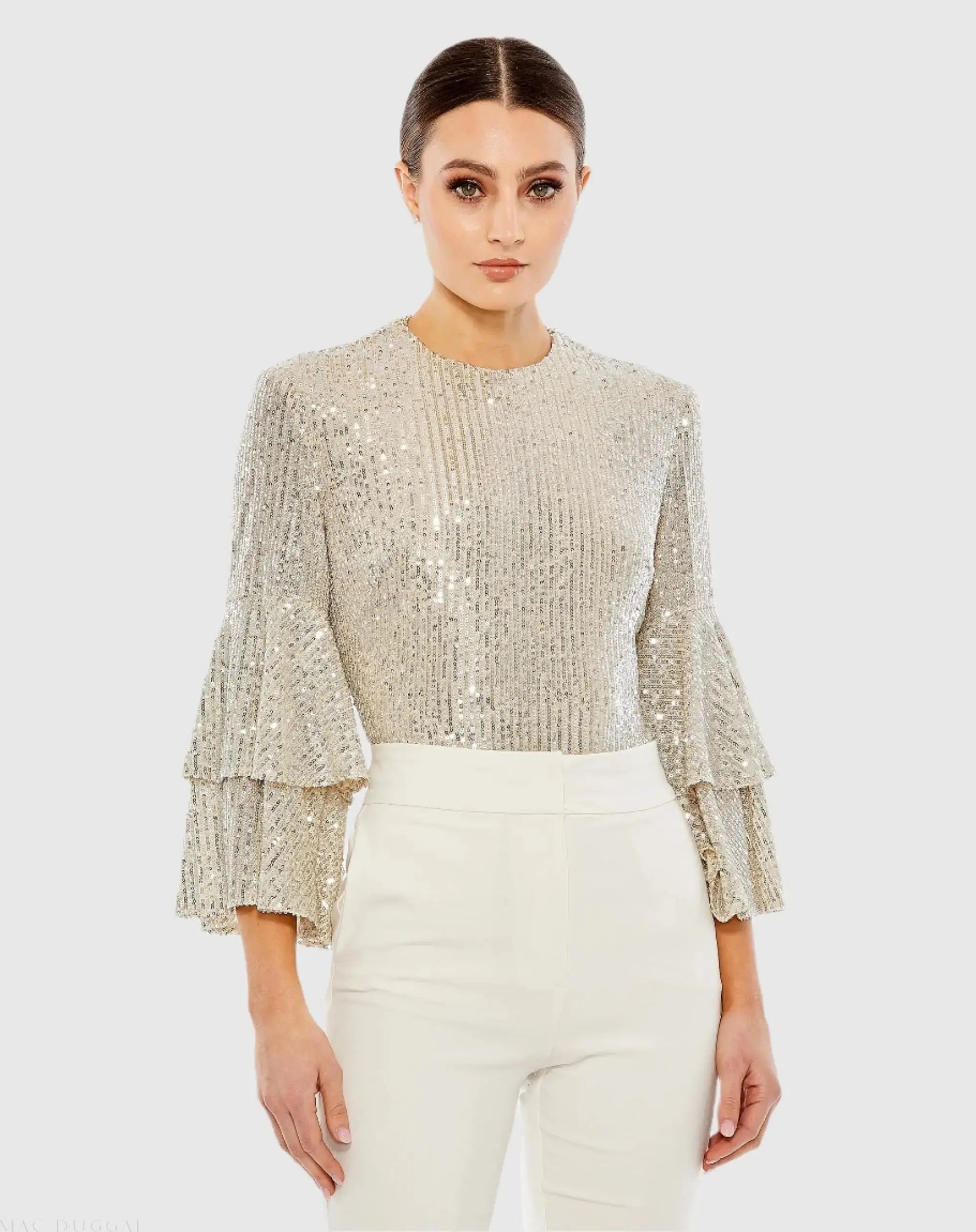 Ruffle 3/4 Sleeve Sequin Bodysuit - FINAL SALE-Myartka
