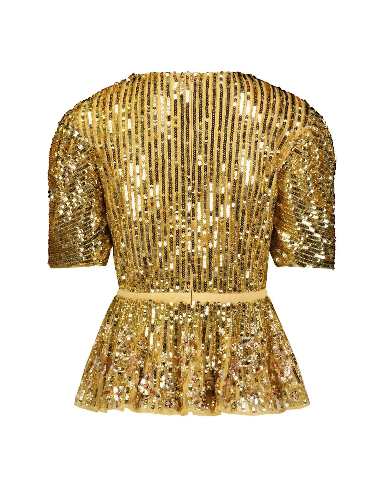 Gold Sequined Puff Sleeve Faux Wrap Top - FINAL SALE-Myartka