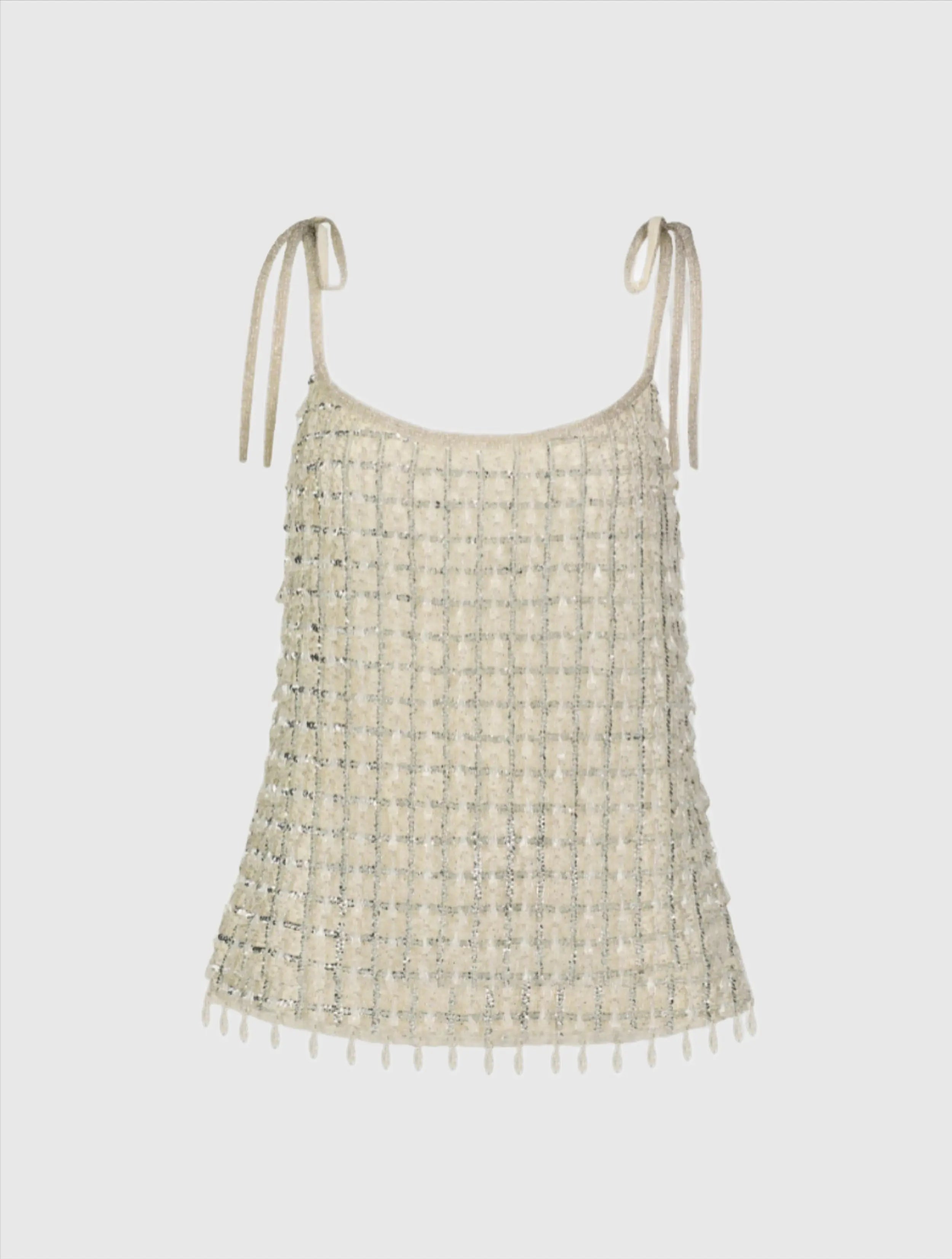 Silver Crystal Embellished Soft Tie Cami Top-Myartka